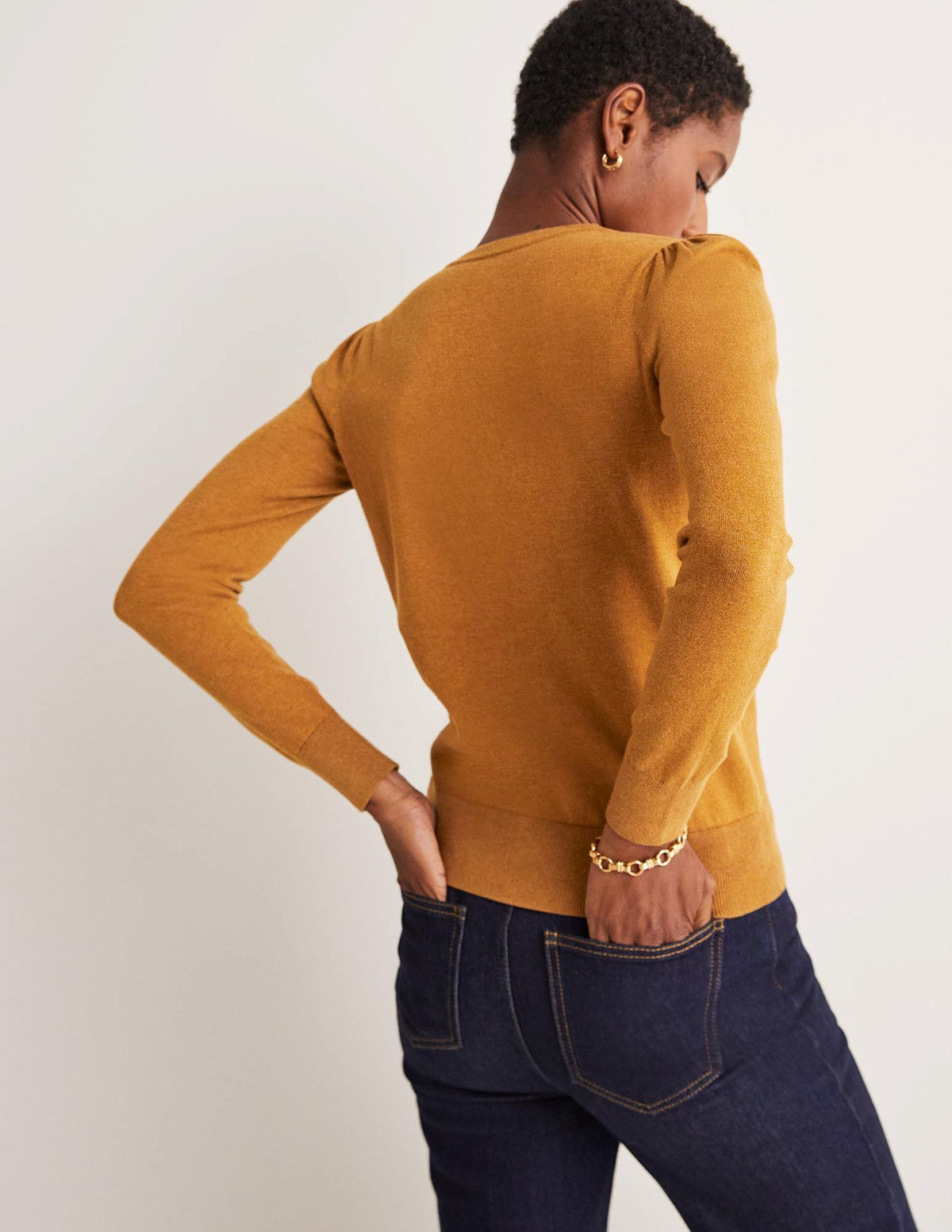 Cotton Crew Neck Sweater-Butterscotch Brown Melange - Image 3