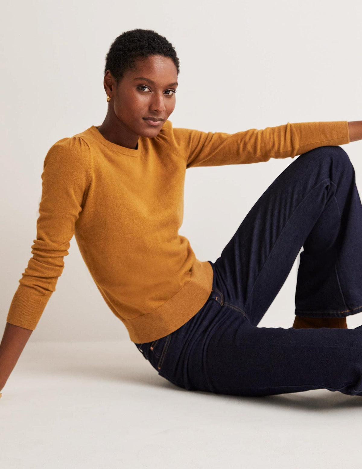 Cotton Crew Neck Sweater-Butterscotch Brown Melange - Image 4