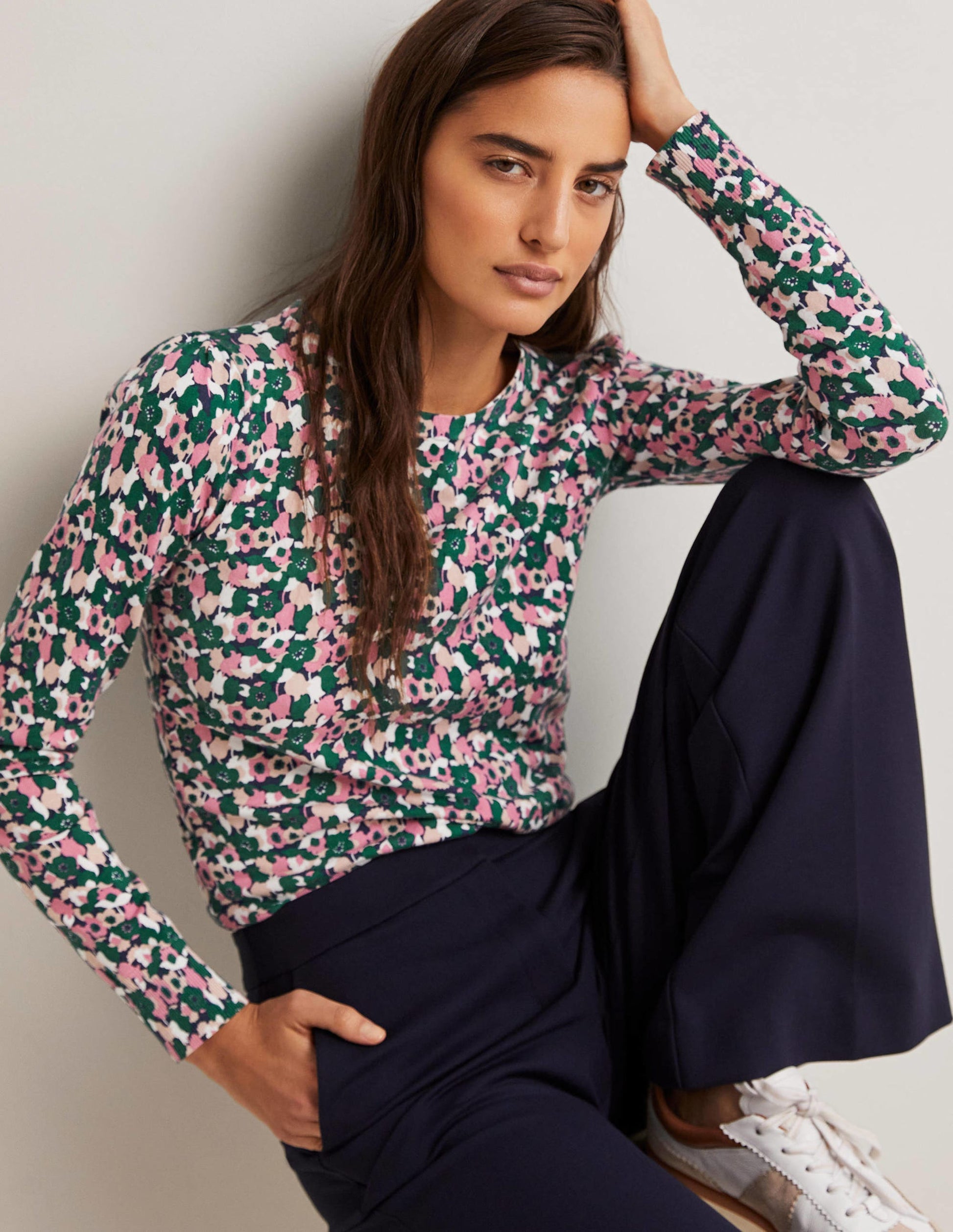 Cotton Crew Neck Sweater-Wild Rose, Tulip Cluster-1