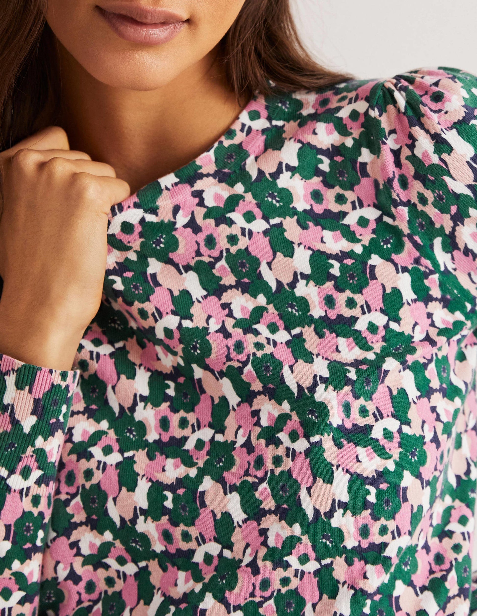 Cotton Crew Neck Sweater-Wild Rose, Tulip Cluster-2