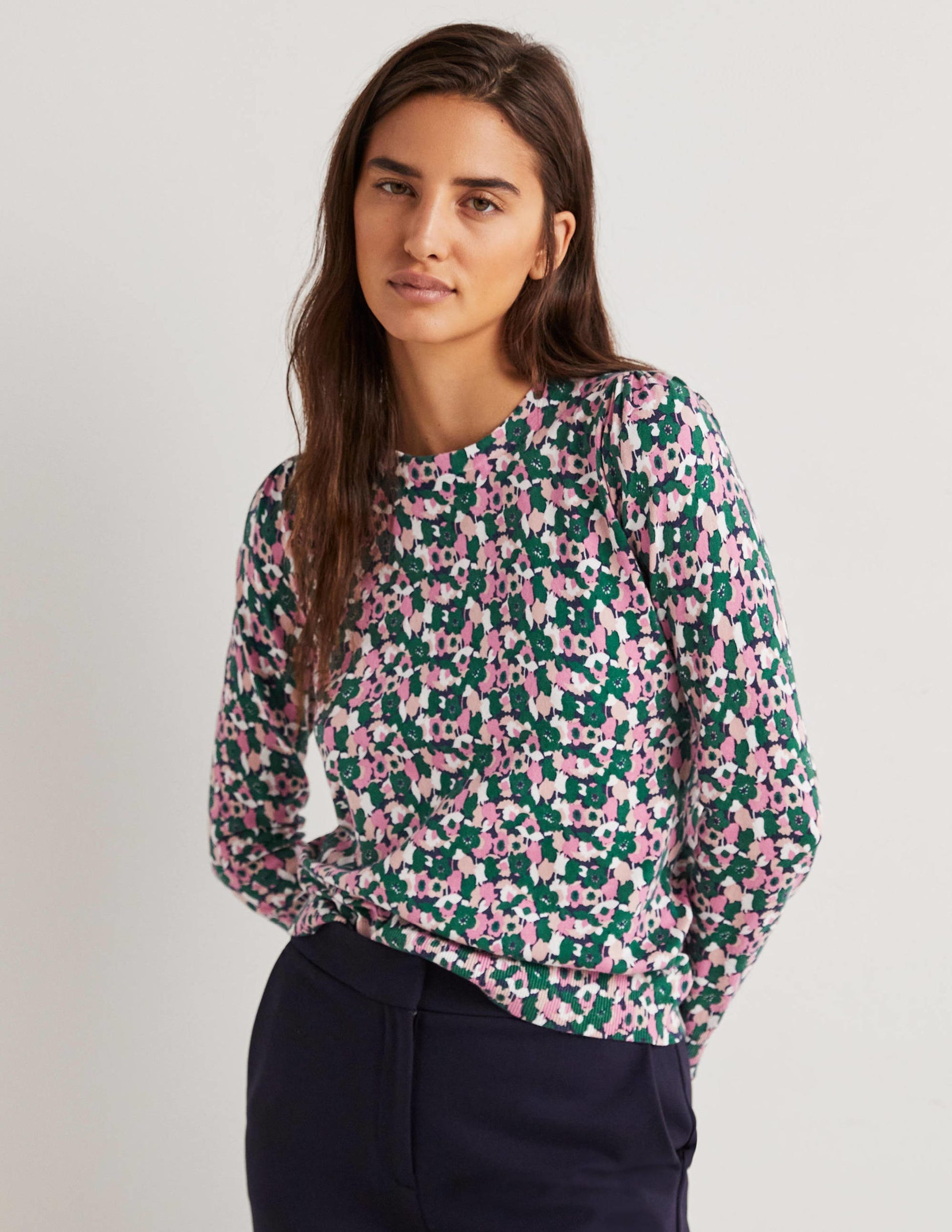 Cotton Crew Neck Sweater-Wild Rose, Tulip Cluster-4