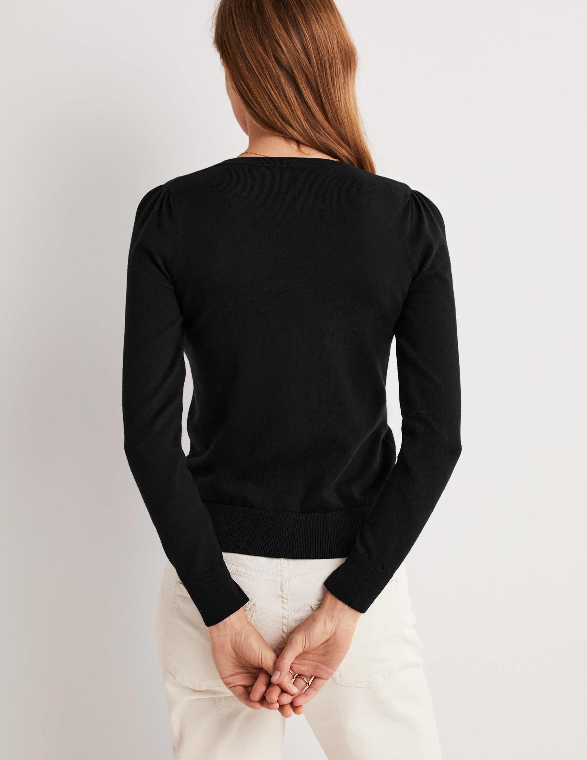 Cotton Crew Neck Cardigan-Black - Image 2