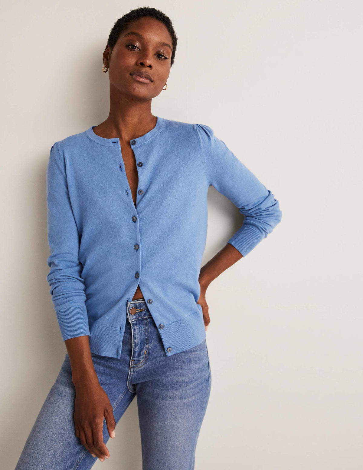Cotton Crew Neck Cardigan-Riviera Blue - Image 5