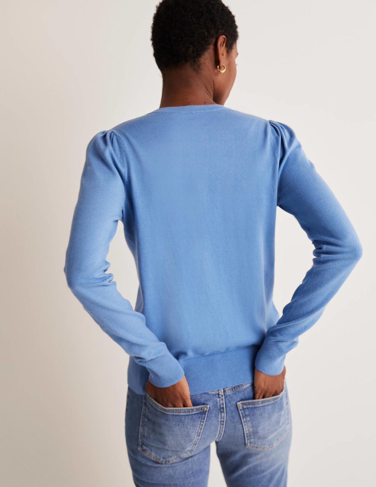 Cotton Crew Neck Cardigan-Riviera Blue - Image 3