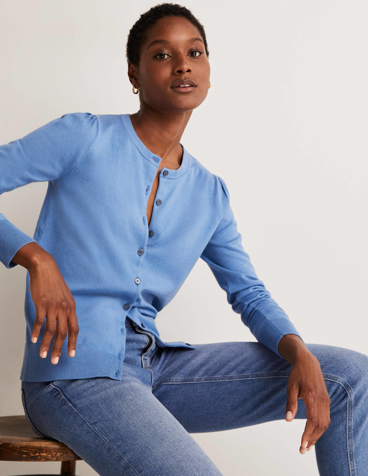 Cotton Crew Neck Cardigan-Riviera Blue - Image 4