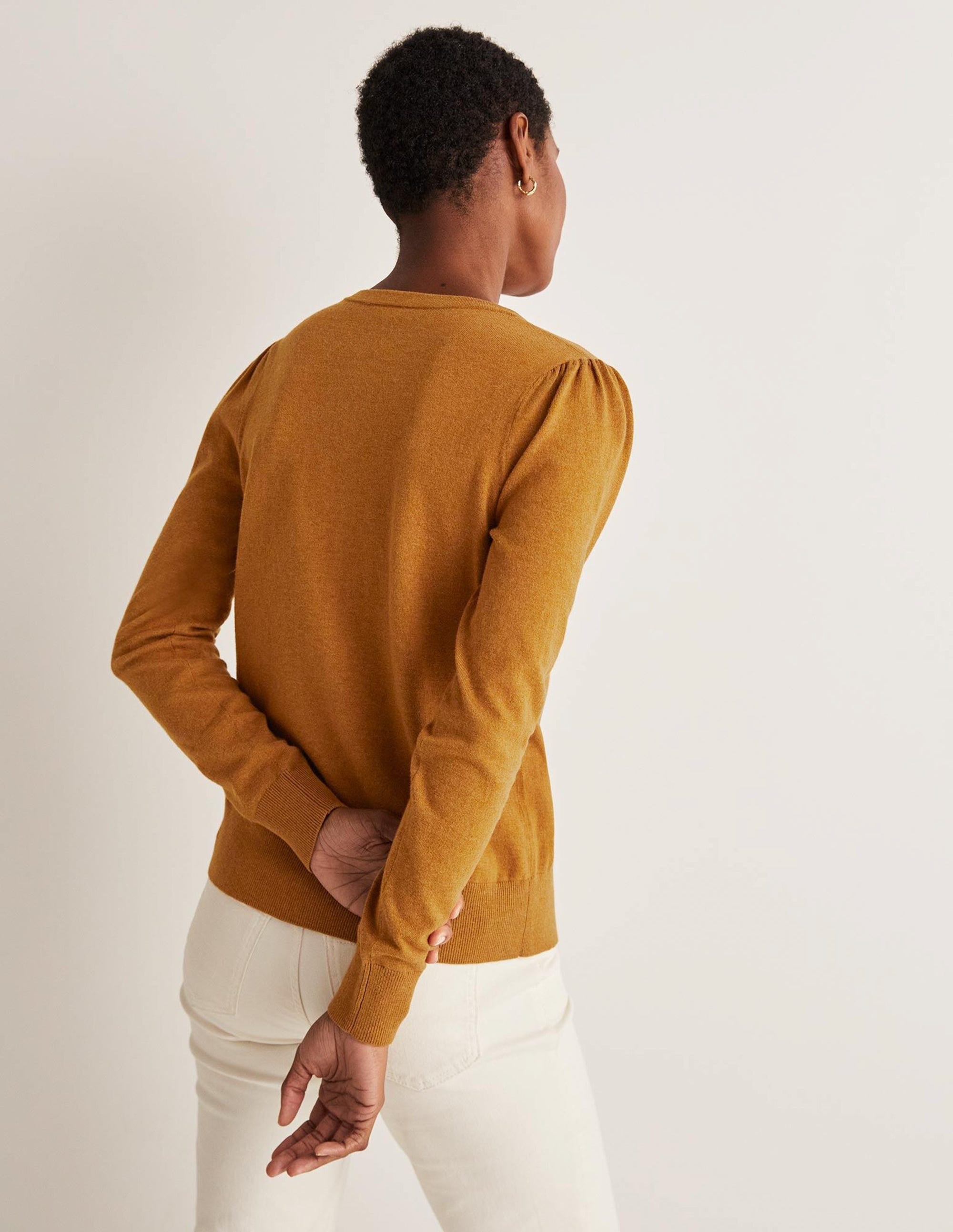 Cotton Crew Neck Cardigan-Butterscotch Brown Melange - Image 3
