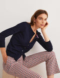 Cotton Crew Neck Cardigan-Navy