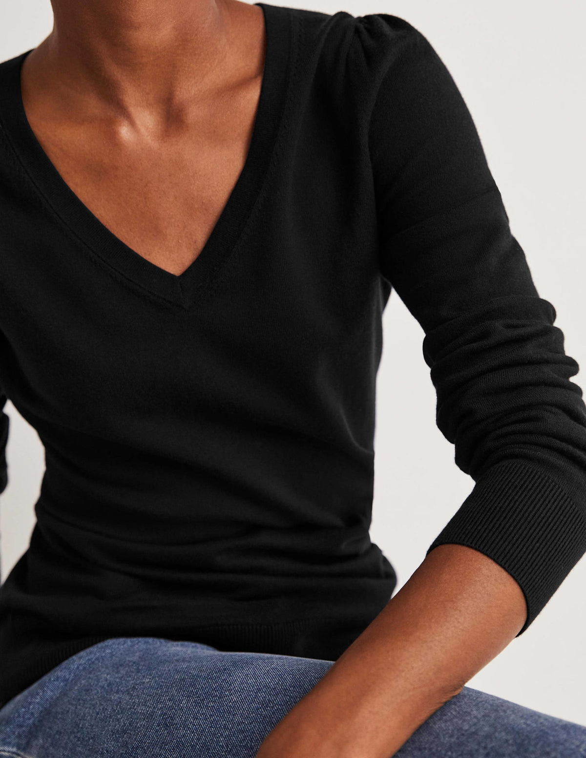 Cotton V-Neck Sweater-Black - Image 6