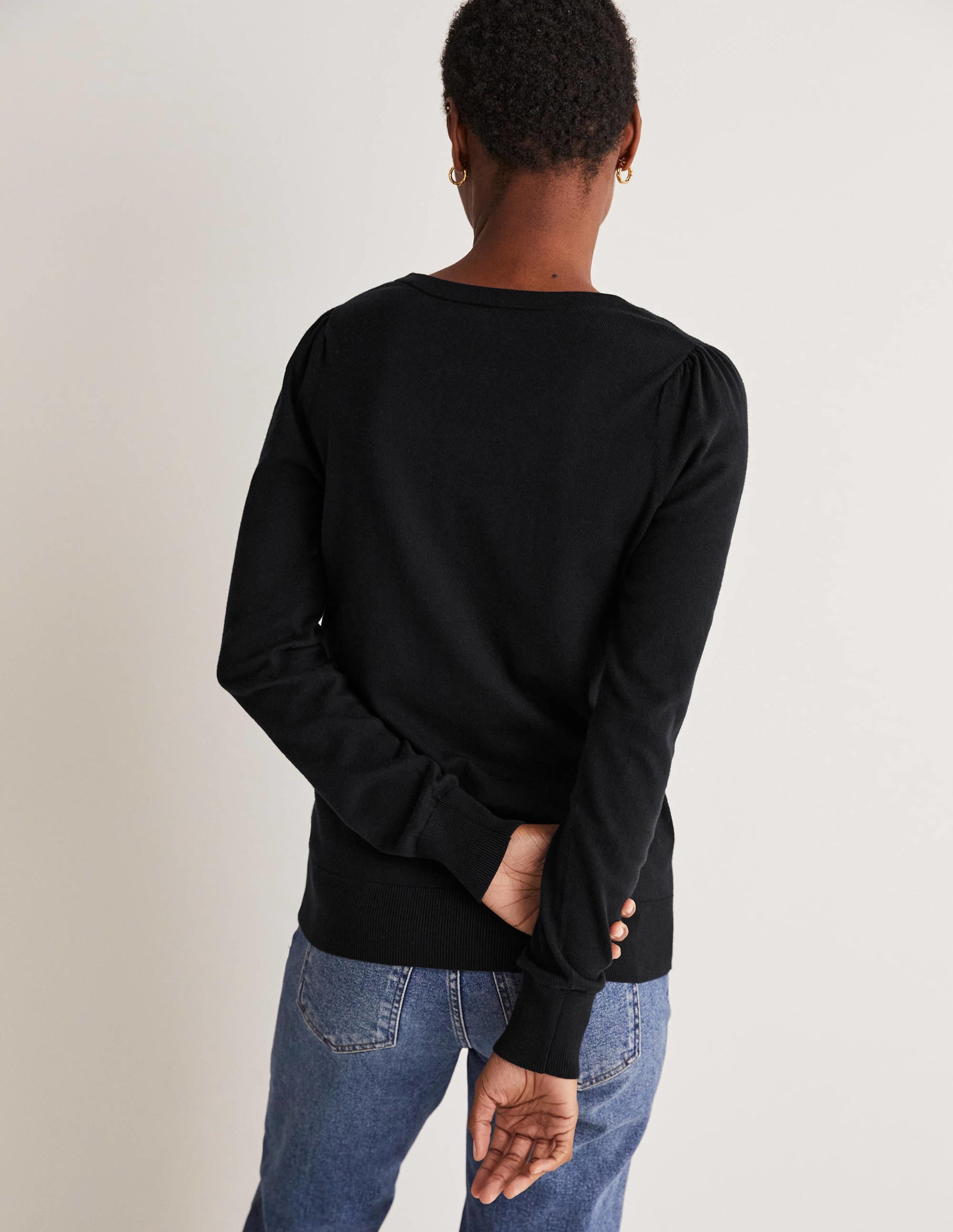 Cotton V-Neck Sweater-Black - Image 7