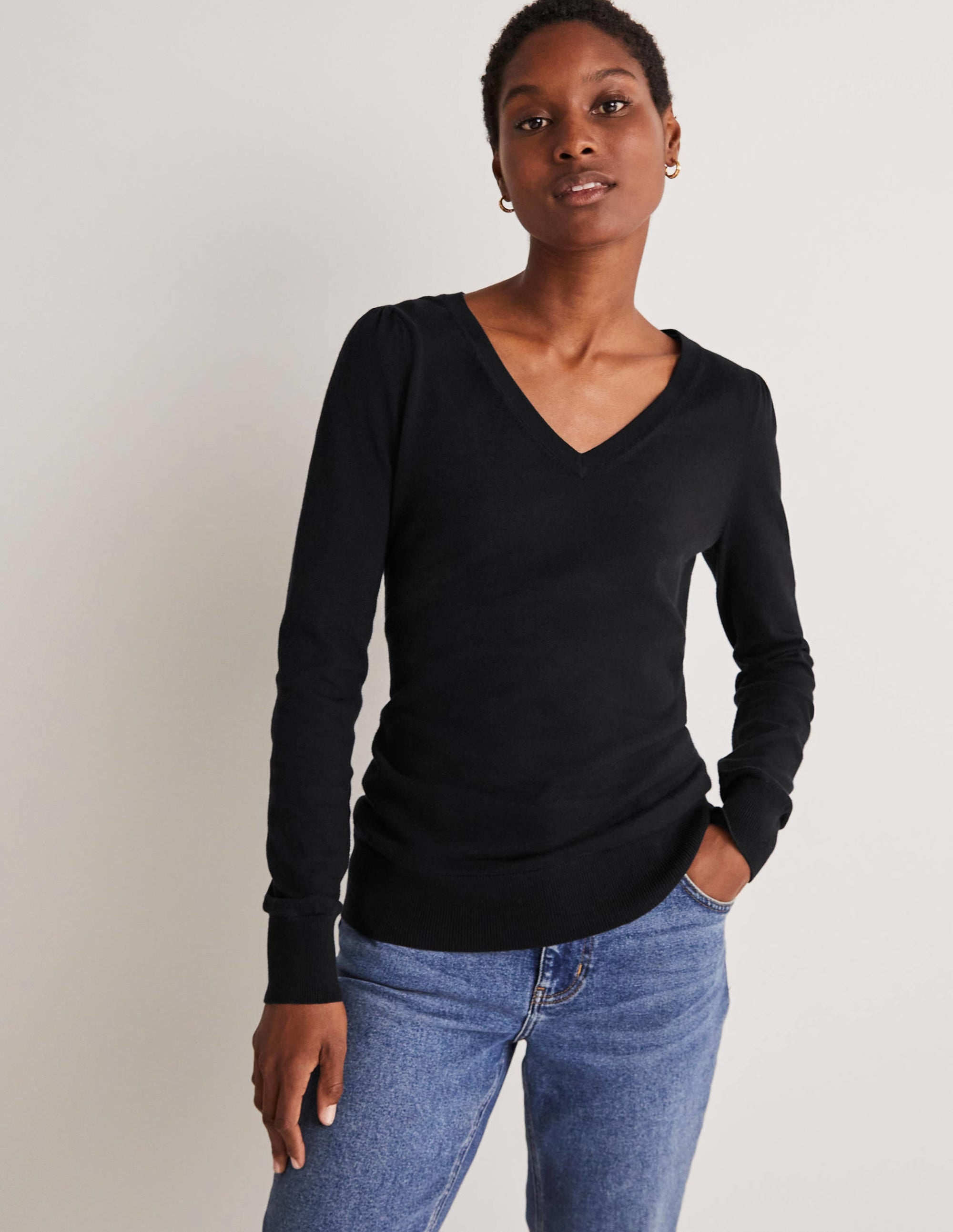 Cotton V-Neck Sweater-Black - Image 8