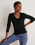 Cotton V-Neck Sweater-Black