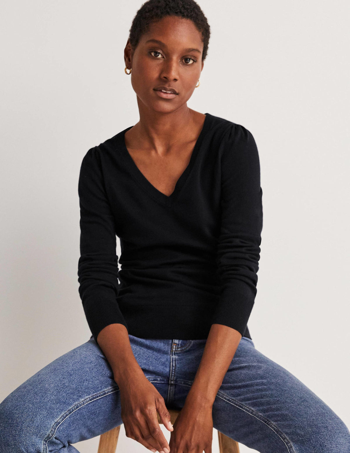 Cotton V-Neck Sweater-Black - Image 3