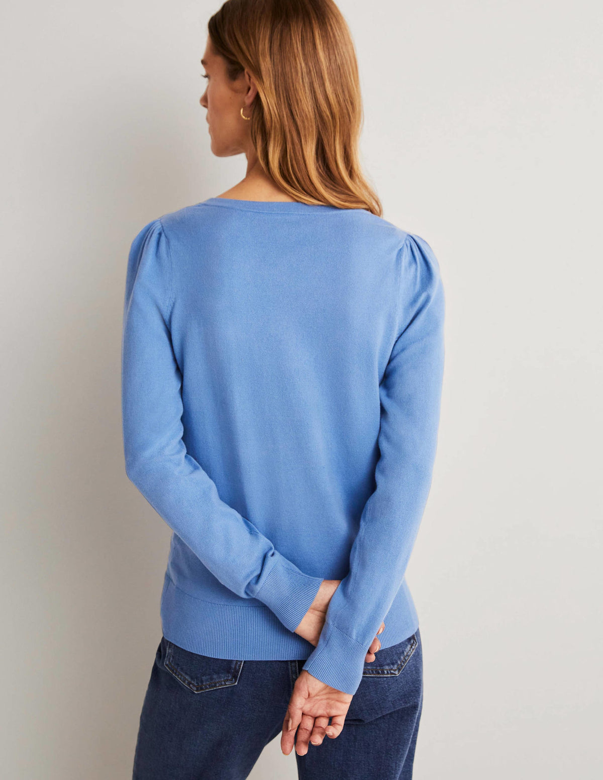 Cotton V-Neck Sweater-Riviera Blue - Image 7
