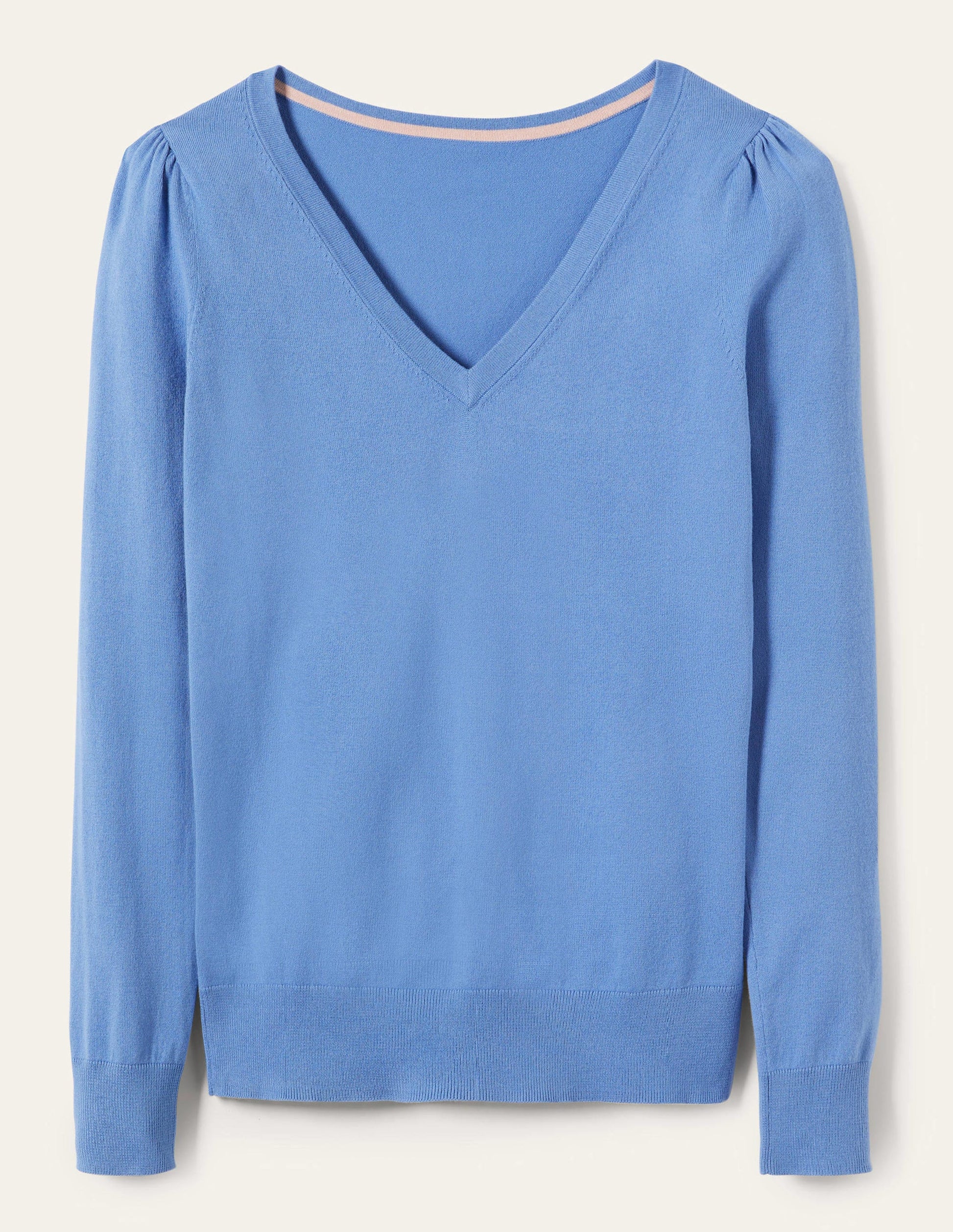 Cotton V-Neck Sweater-Riviera Blue-8