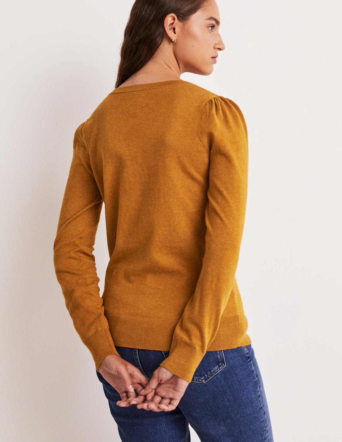 Cotton V-Neck Sweater-Butterscotch Brown Melange - Image 8