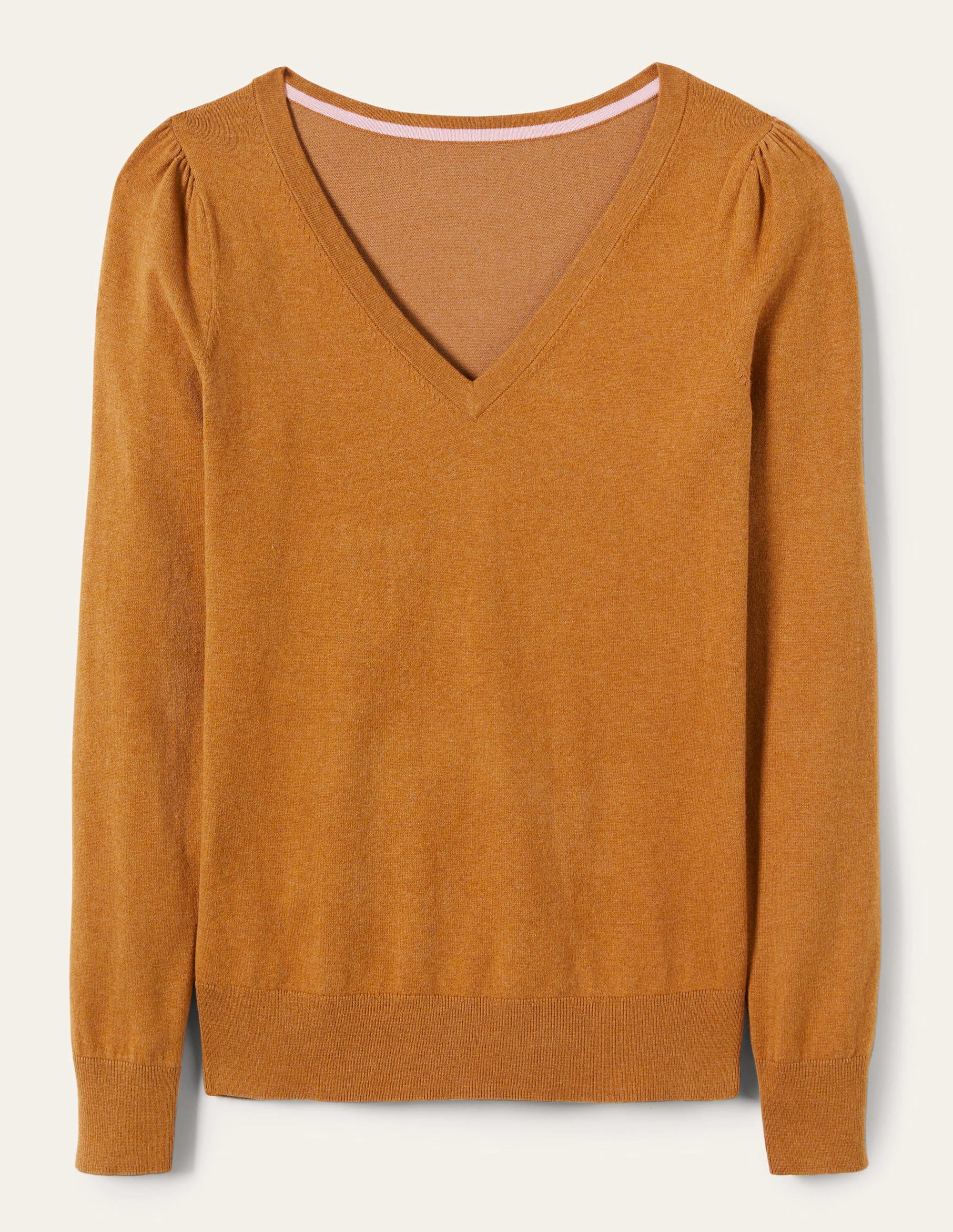 Cotton V-Neck Sweater-Butterscotch Brown Melange - Image 10