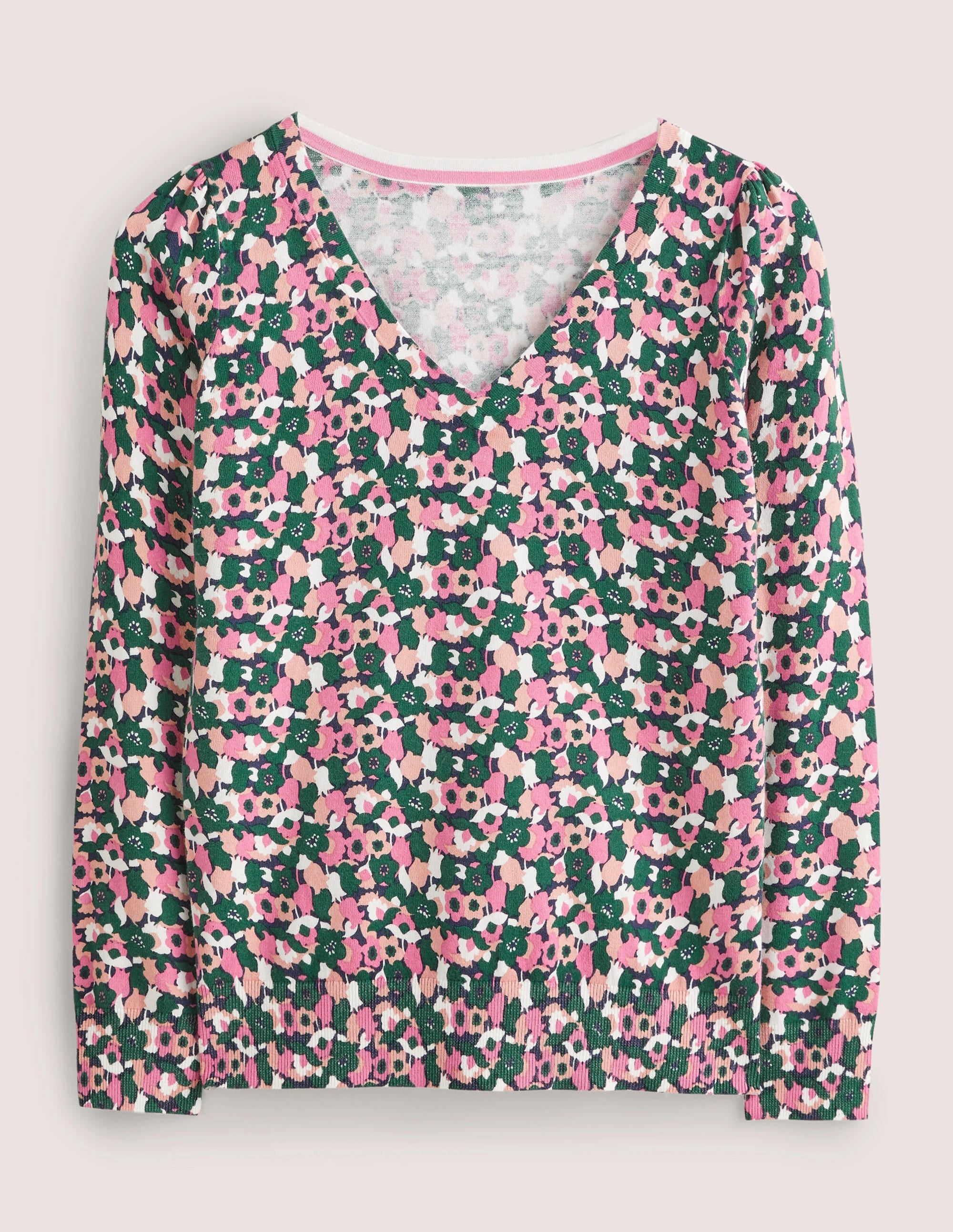 Cotton V-Neck Sweater-Wild Rose, Tulip Cluster - Image 6