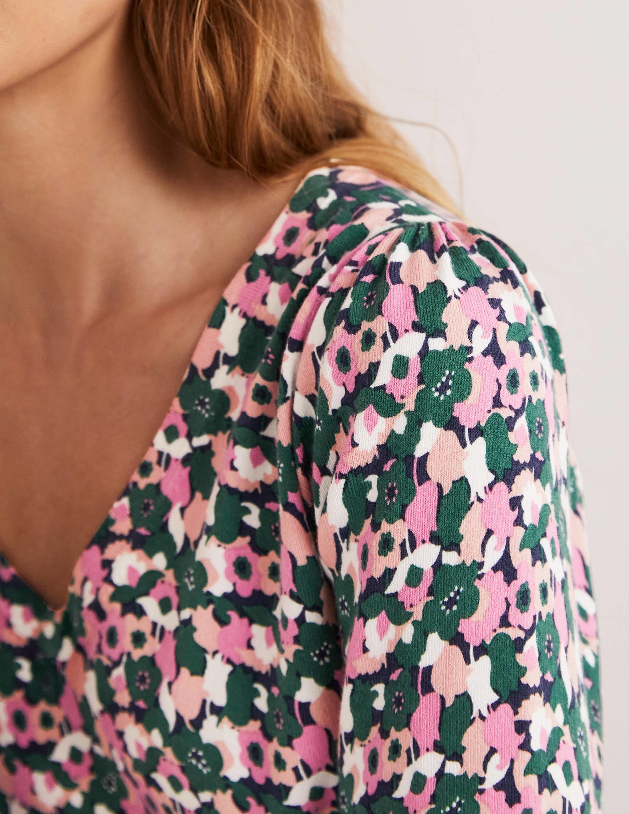 Cotton V-Neck Sweater-Wild Rose, Tulip Cluster - Image 2