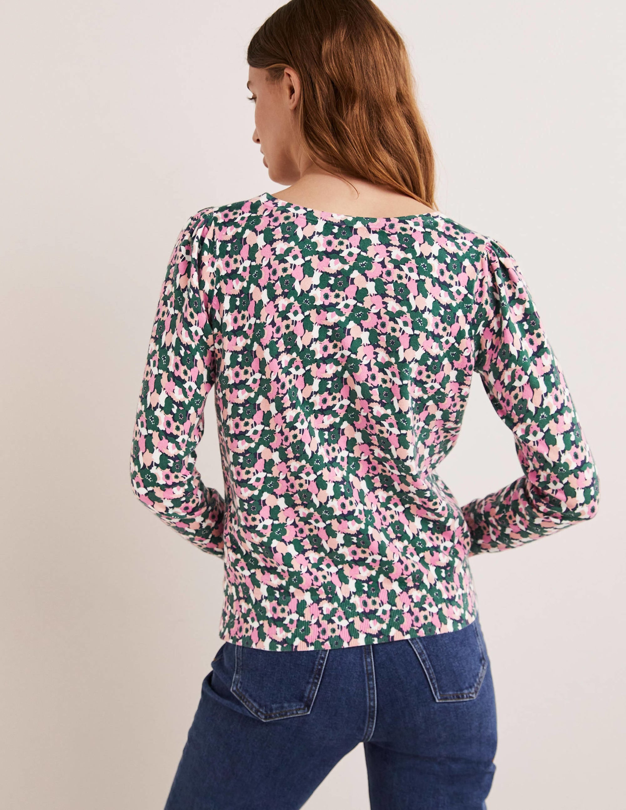 Cotton V-Neck Sweater-Wild Rose, Tulip Cluster - Image 3