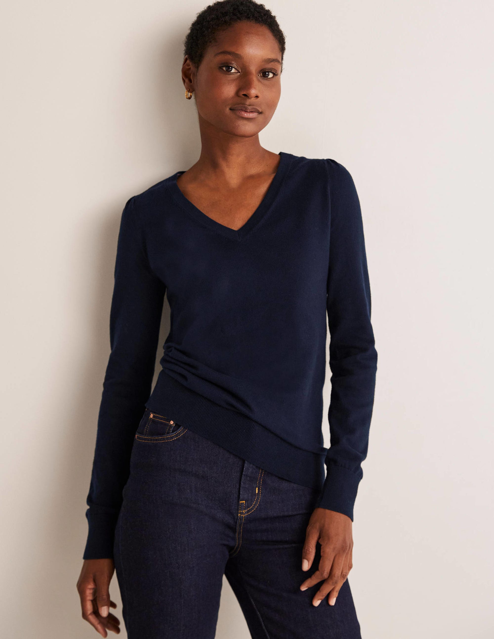 Cotton V-Neck Sweater-Navy - Image 6