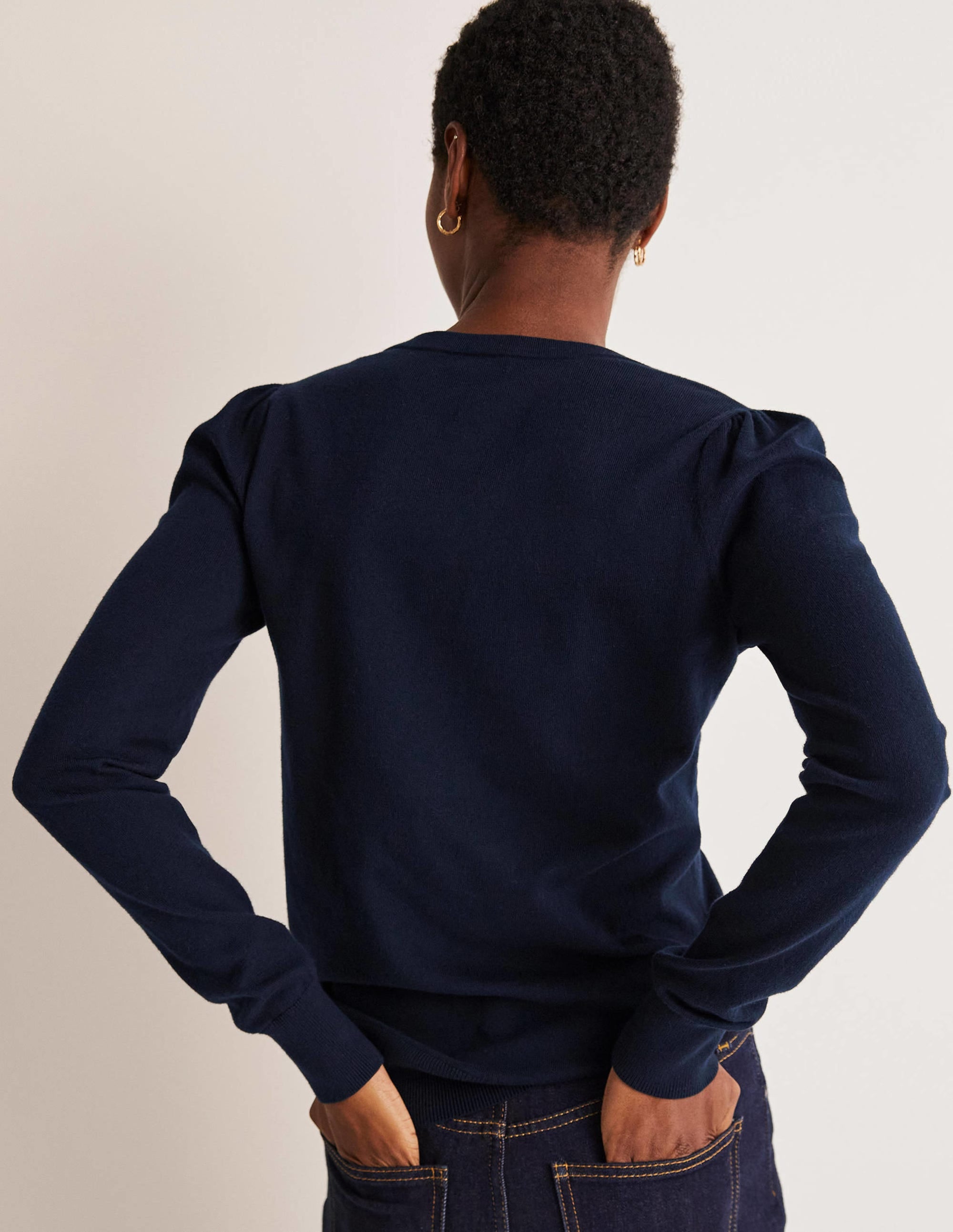 Cotton V-Neck Sweater-Navy - Image 8