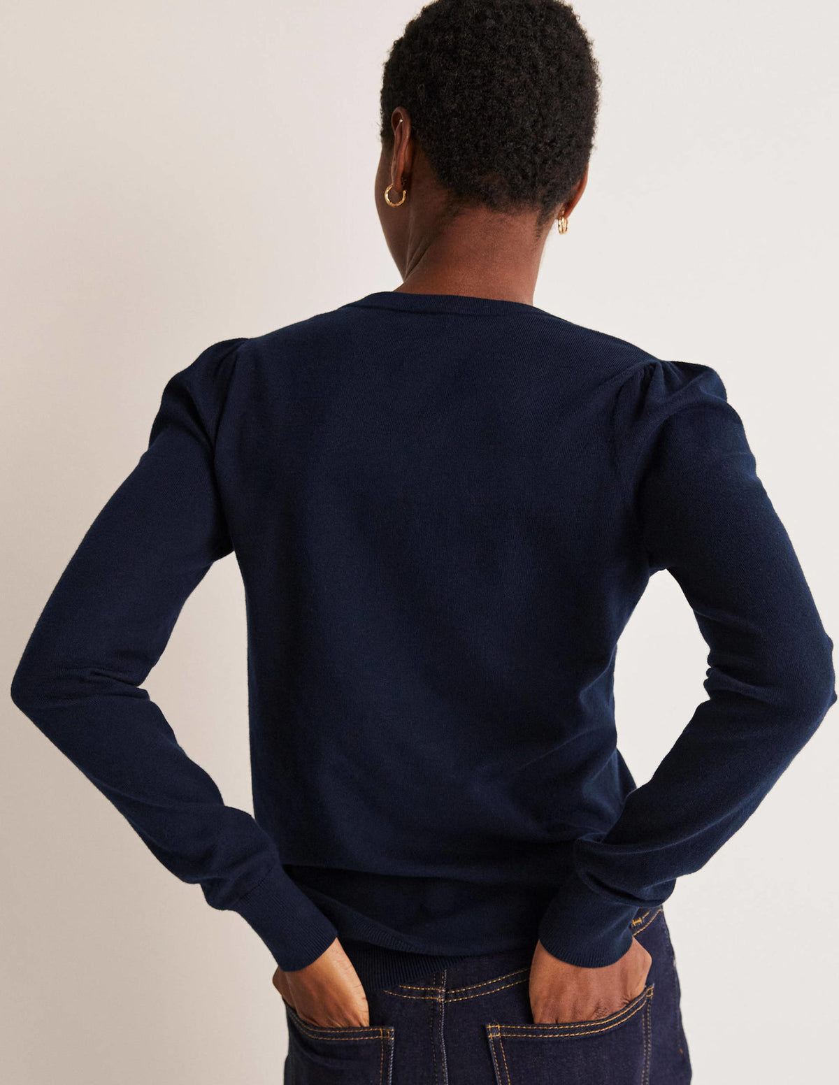 Cotton V-Neck Sweater-Navy - Image 1