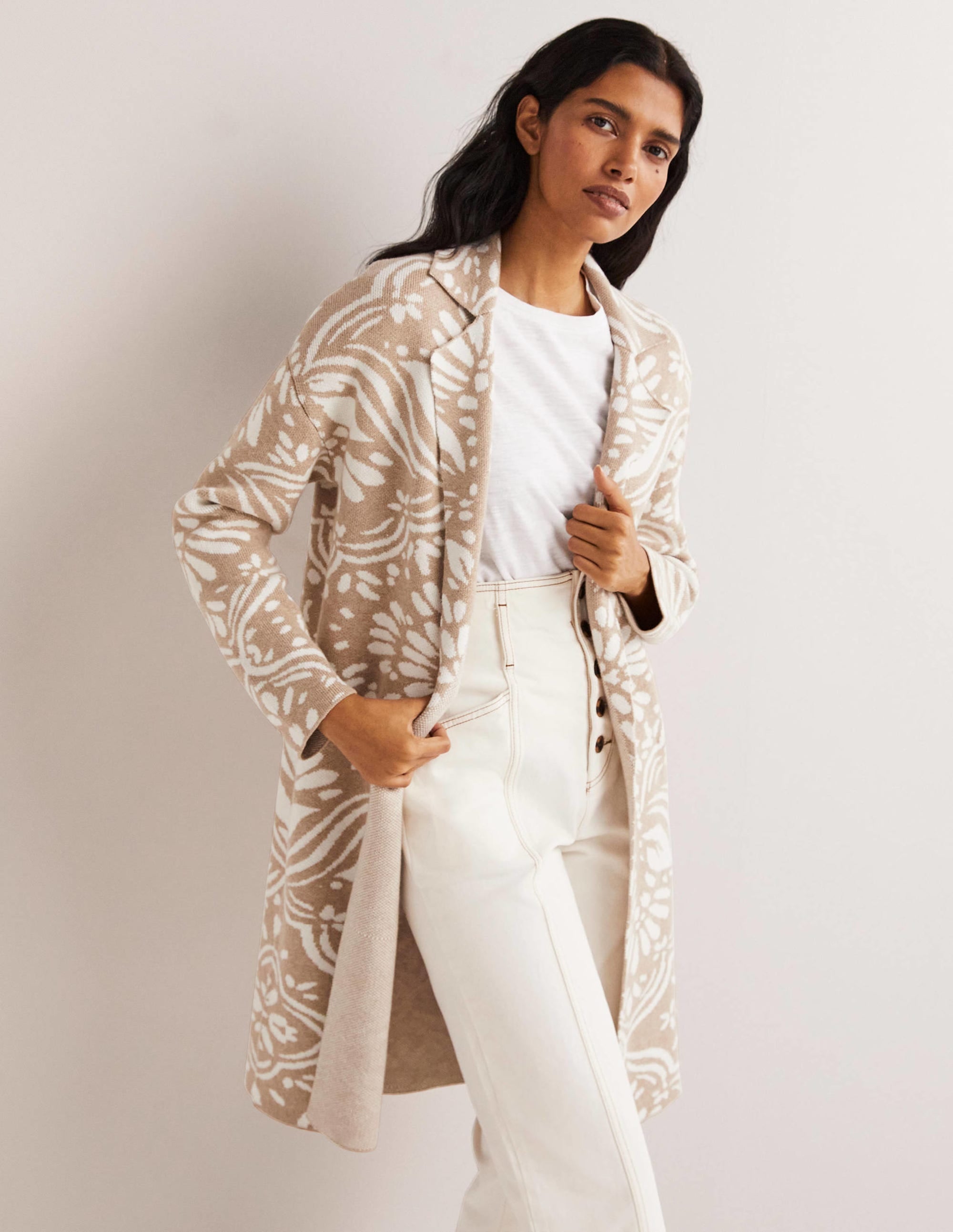 Longline Knitted Coatigan-Chinchilla, Oriental Diamond - Image 1