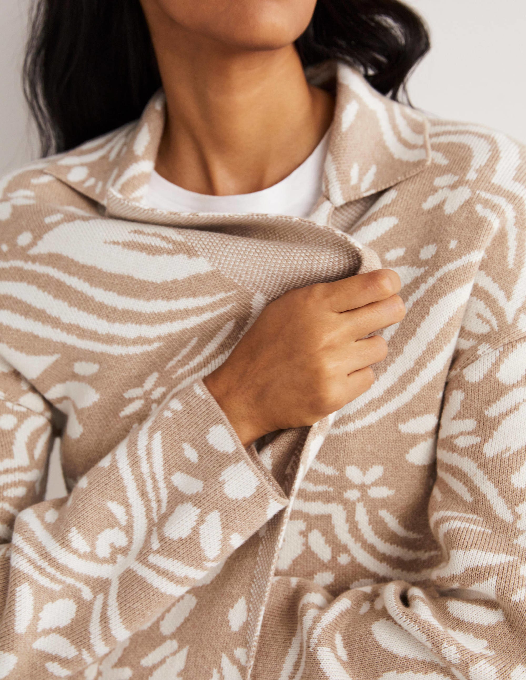 Longline Knitted Coatigan-Chinchilla, Oriental Diamond - Image 2