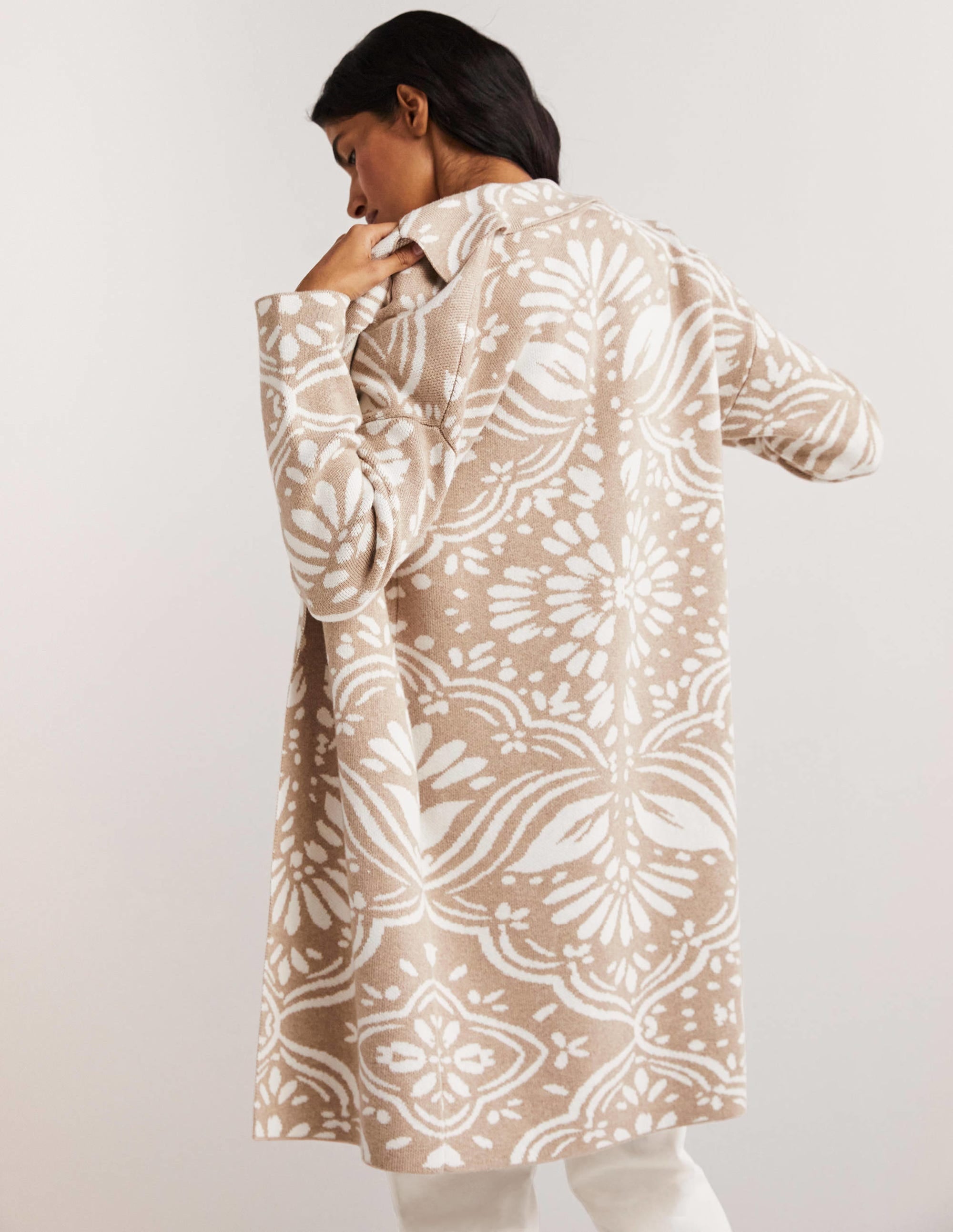 Longline Knitted Coatigan-Chinchilla, Oriental Diamond - Image 3