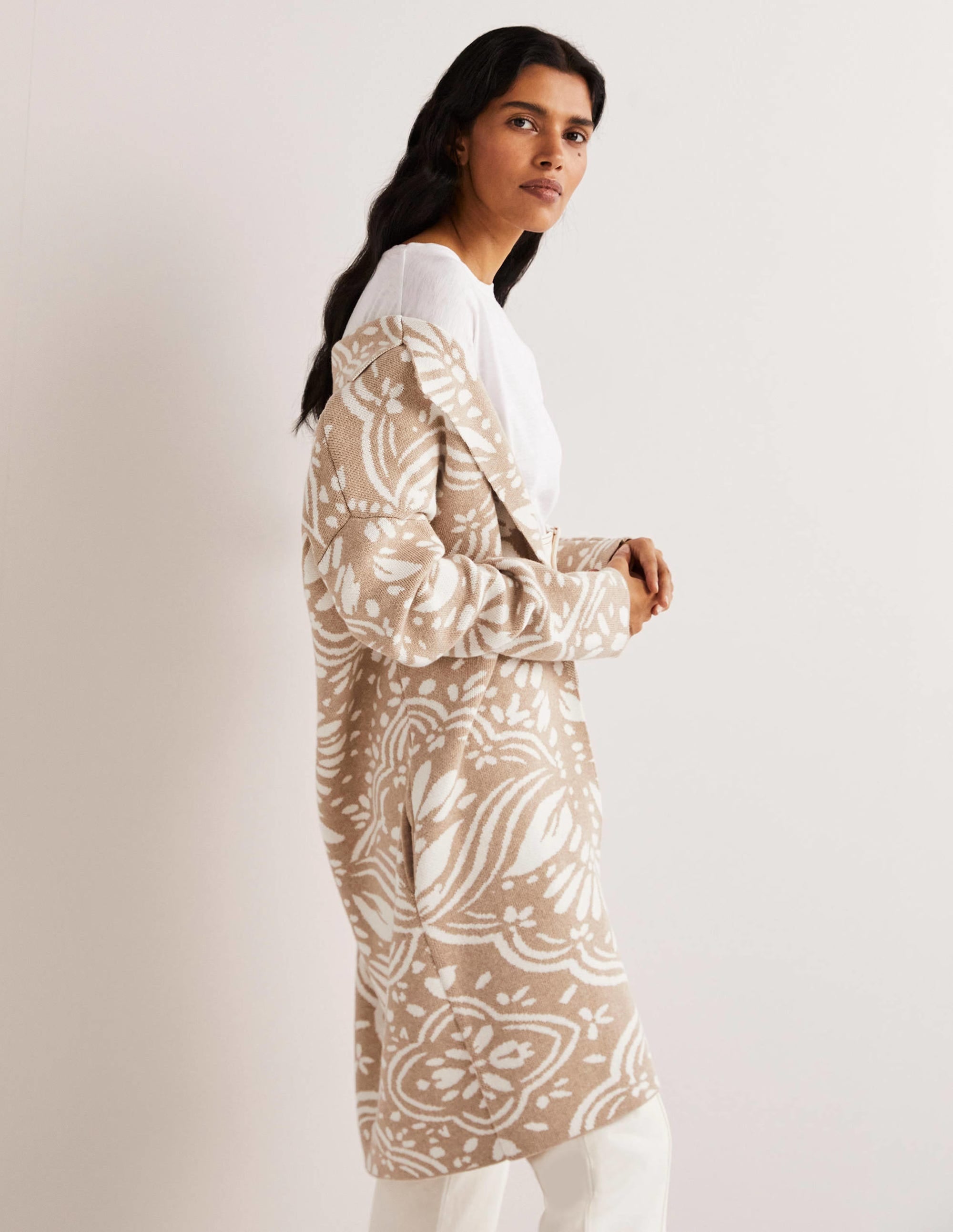 Longline Knitted Coatigan-Chinchilla, Oriental Diamond - Image 4
