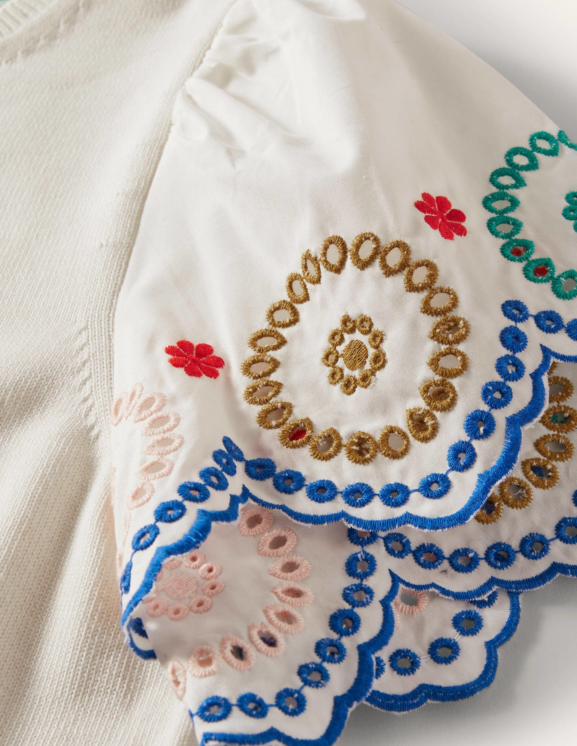 Knitted Sleeve Detail T-shirt-Ivory - Image 9