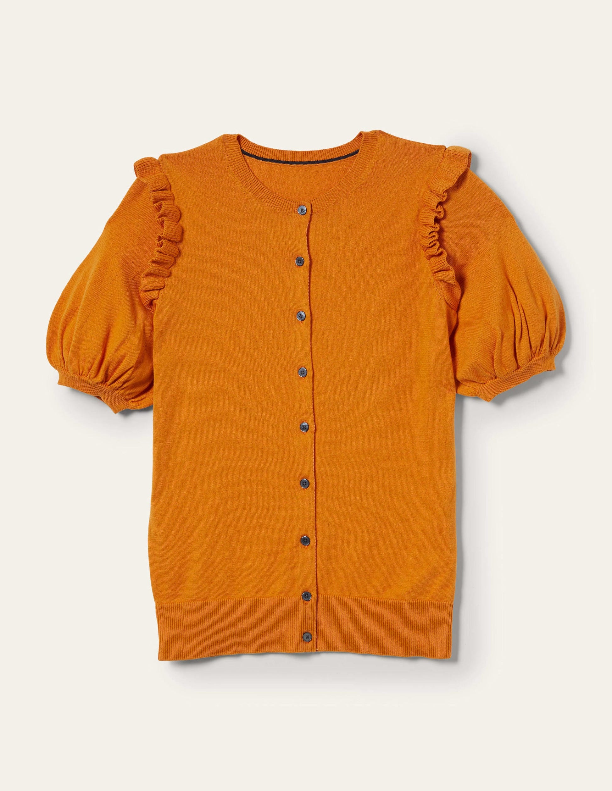 Frill Shoulder Cotton Cardigan-Desert Sun Orange-9