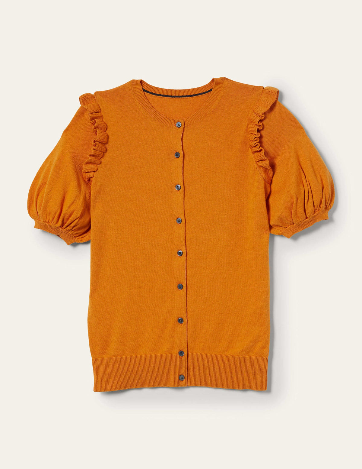 Frill Shoulder Cotton Cardigan-Desert Sun Orange - Image 9