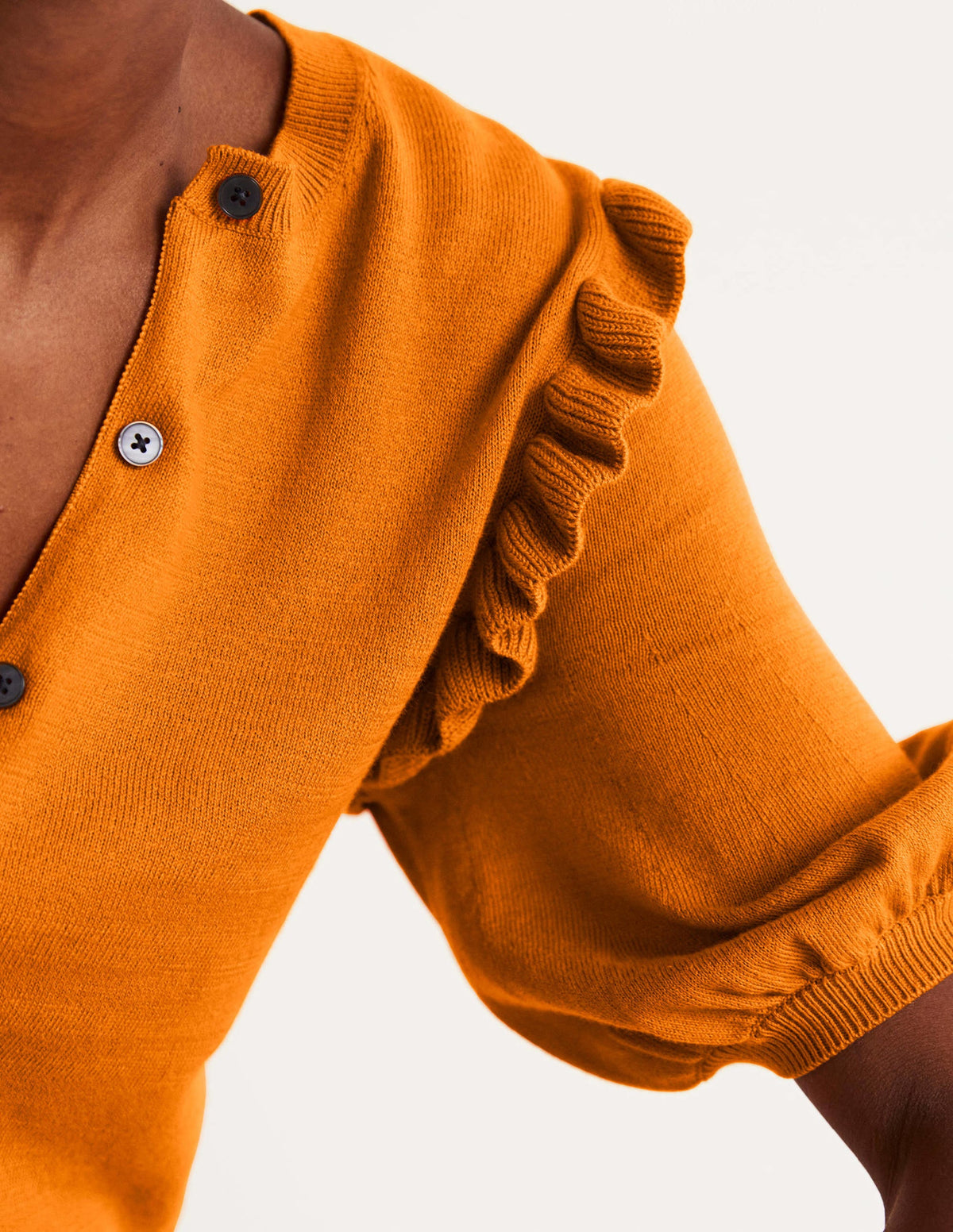 Frill Shoulder Cotton Cardigan-Desert Sun Orange - Image 2
