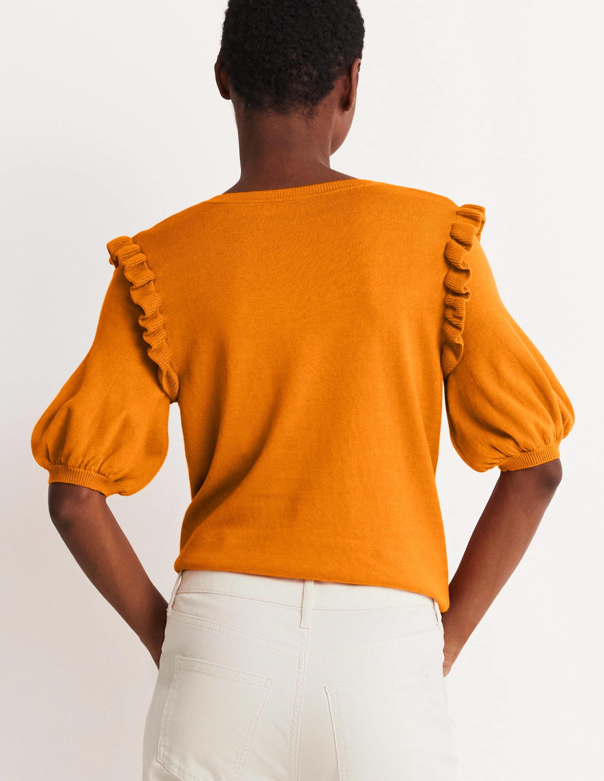 Frill Shoulder Cotton Cardigan-Desert Sun Orange-3