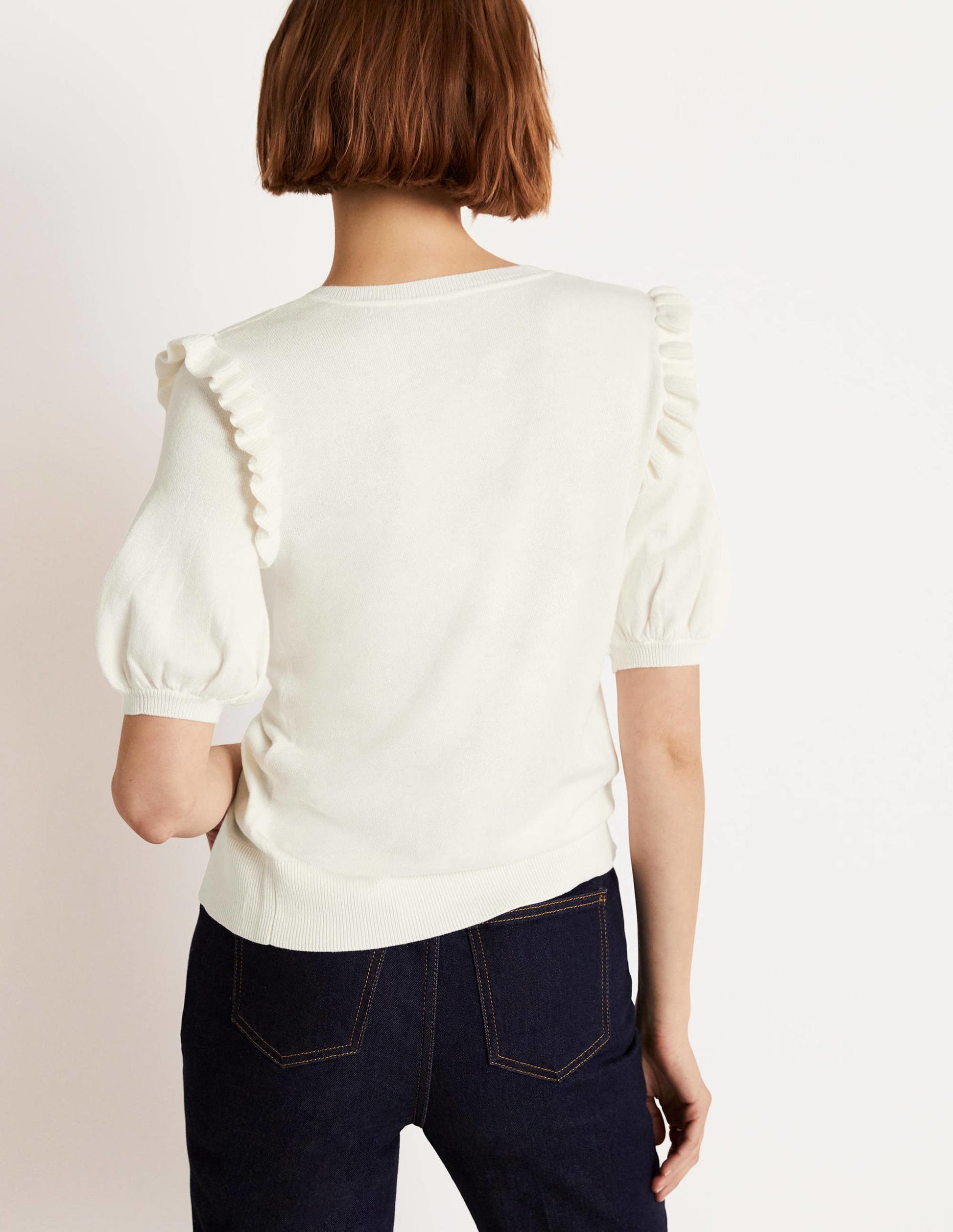 Frill Shoulder Cotton Cardigan-Ivory-7