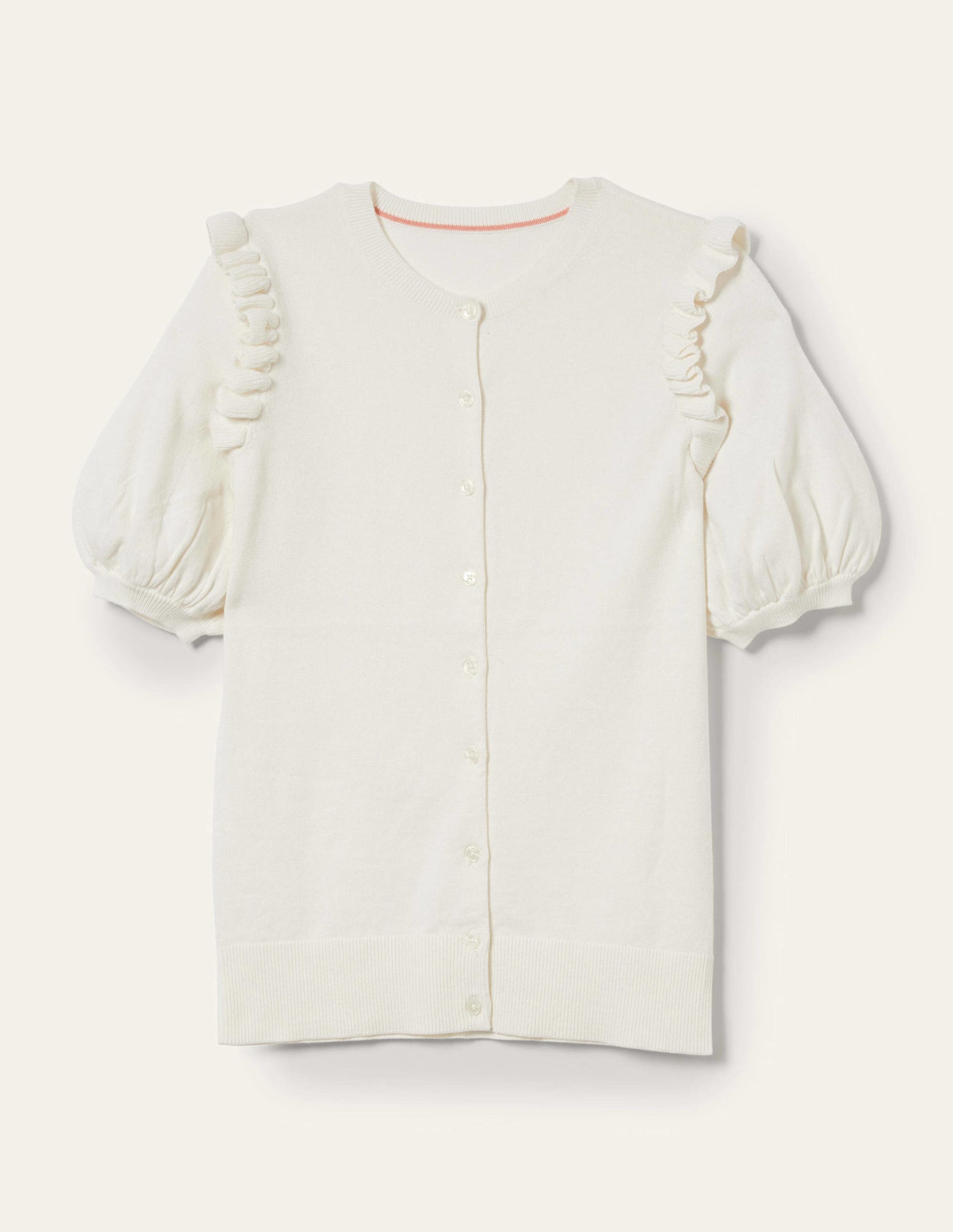 Frill Shoulder Cotton Cardigan-Ivory-10