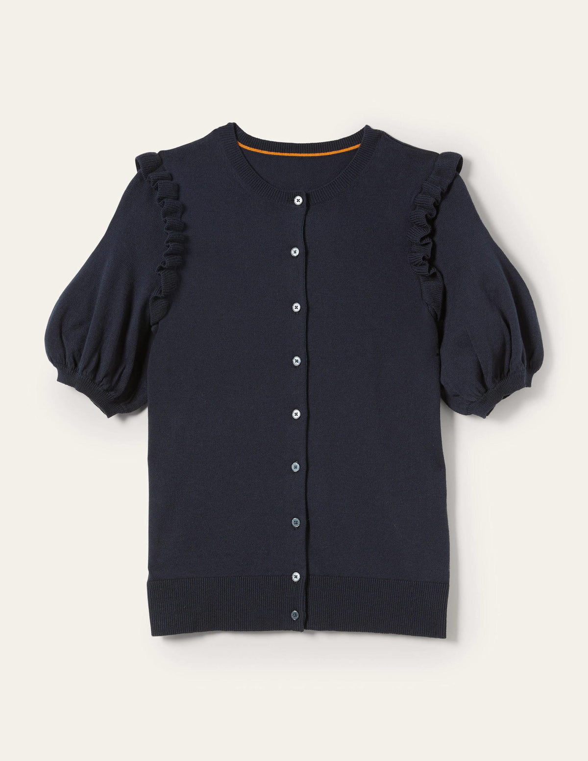 Frill Shoulder Cotton Cardigan-Navy - Image 10