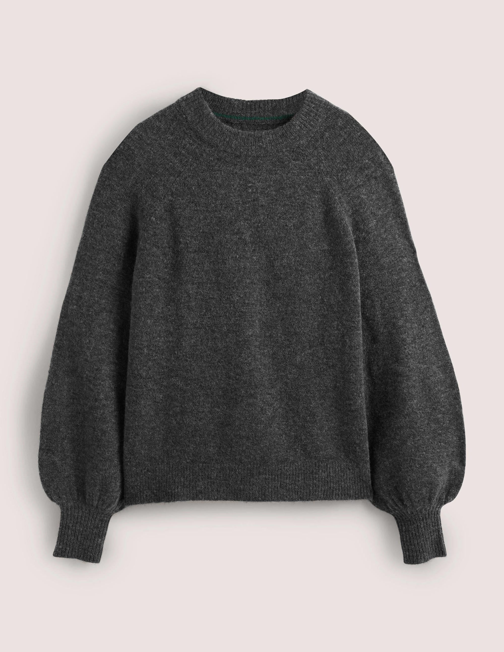 Blouson Sleeve Fluffy Sweater-Charcoal Melange - Image 6