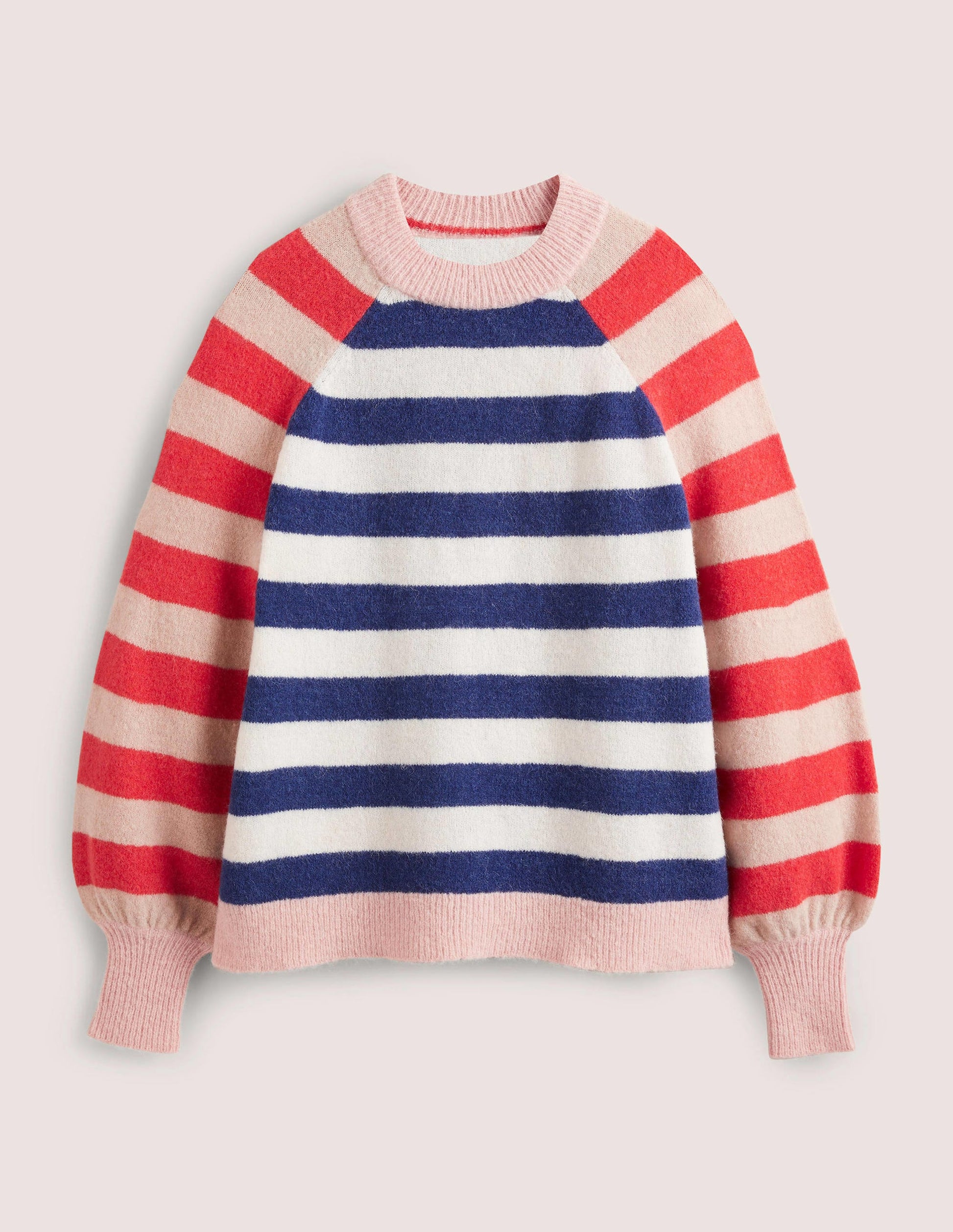 Blouson Sleeve Fluffy Sweater-Starboard, Ivory Mixed Stripe-6