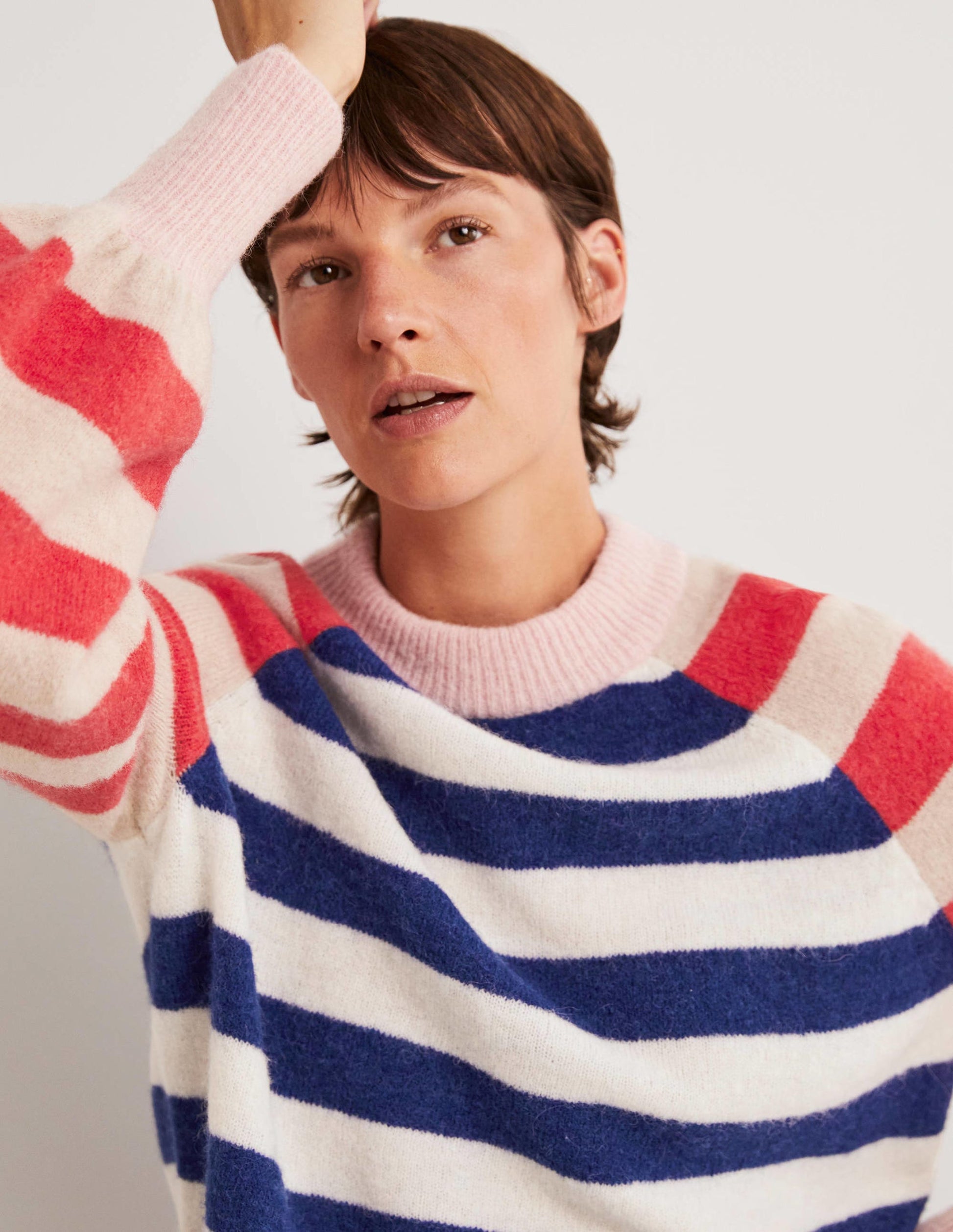 Blouson Sleeve Fluffy Sweater-Starboard, Ivory Mixed Stripe-2