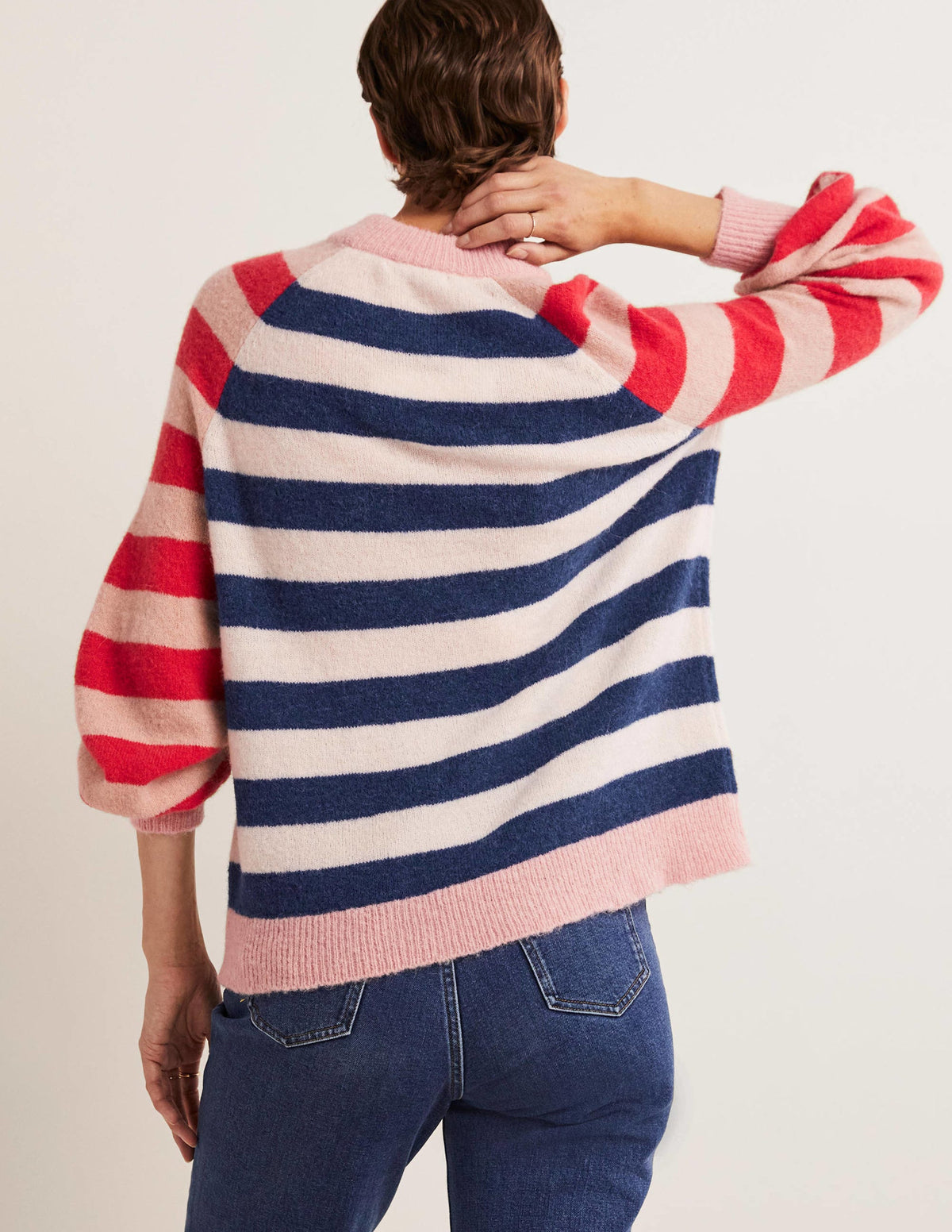 Blouson Sleeve Fluffy Sweater-Starboard, Ivory Mixed Stripe-3