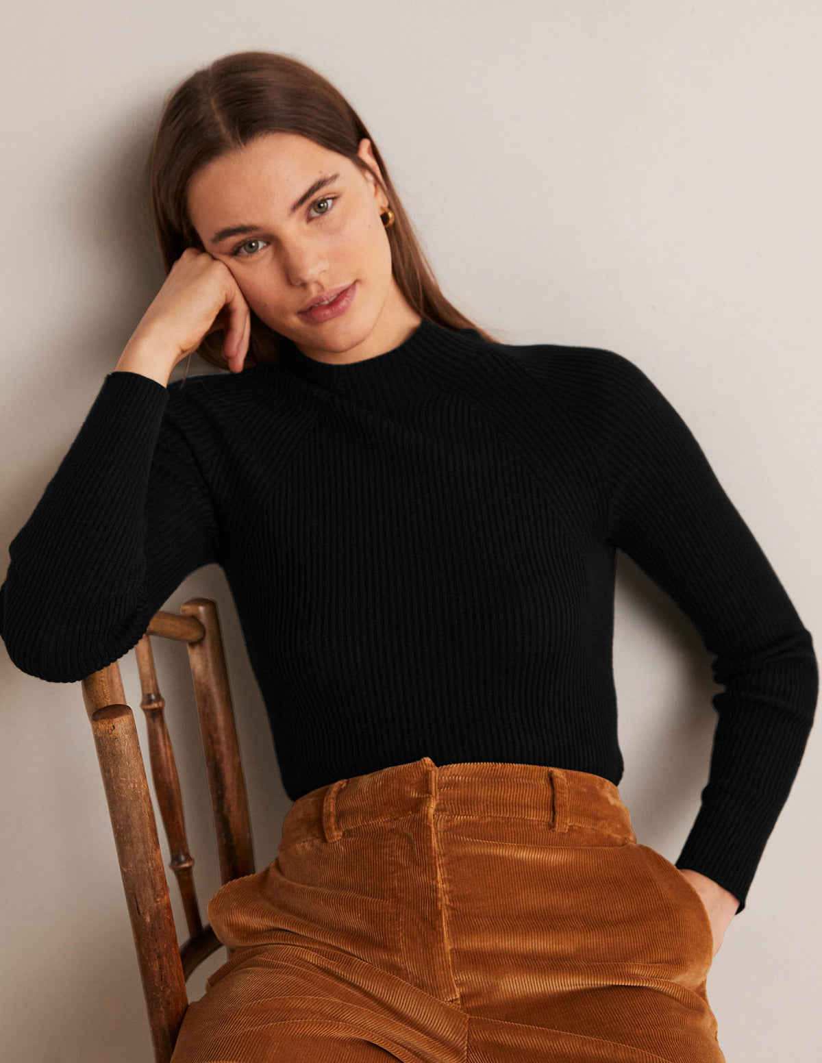 Ribbed High Neck Sweater-Black - Image 10