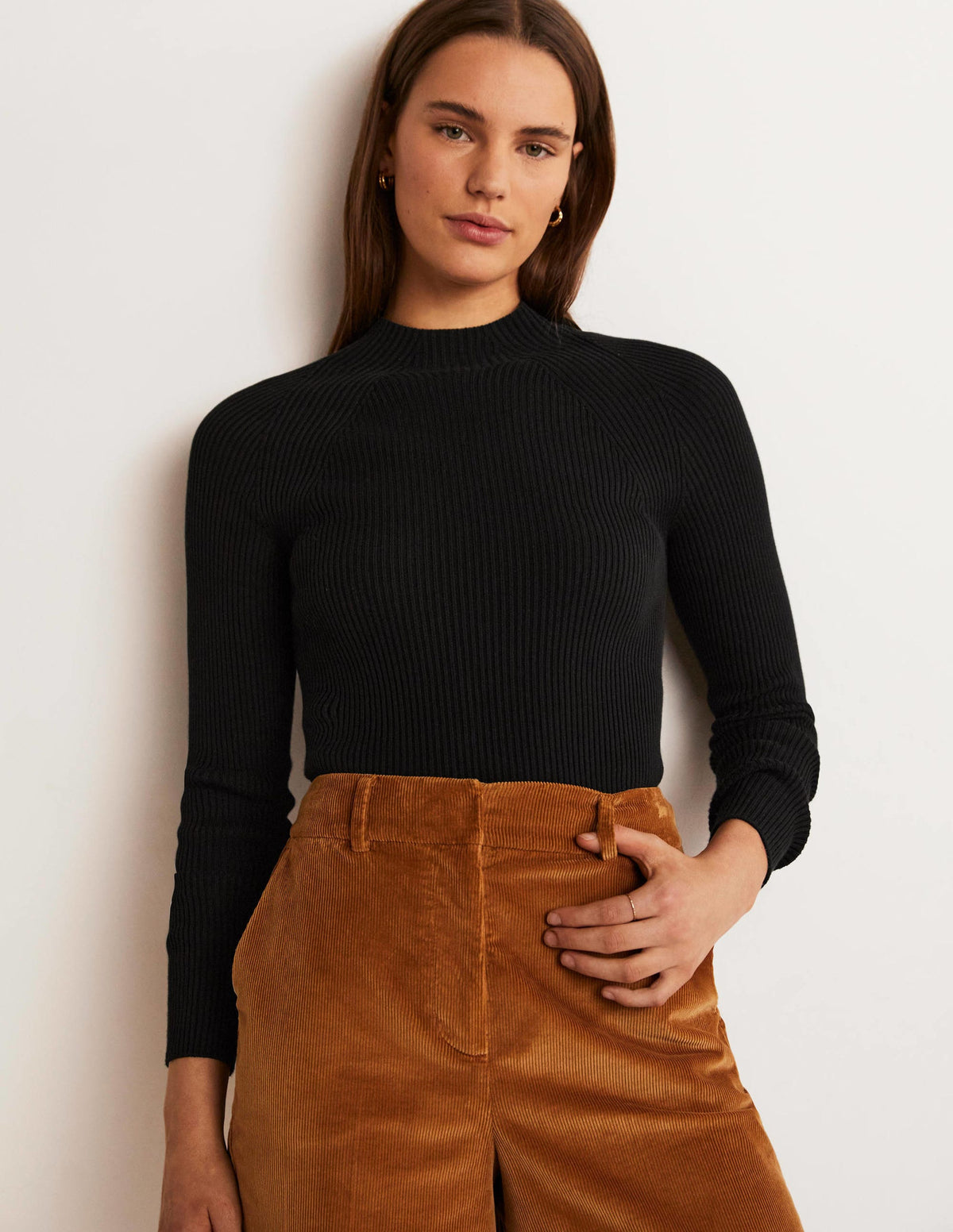 Ribbed High Neck Sweater-Black - Image 1
