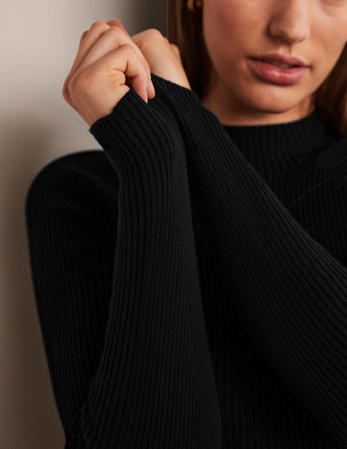 Ribbed High Neck Sweater-Black - Image 2