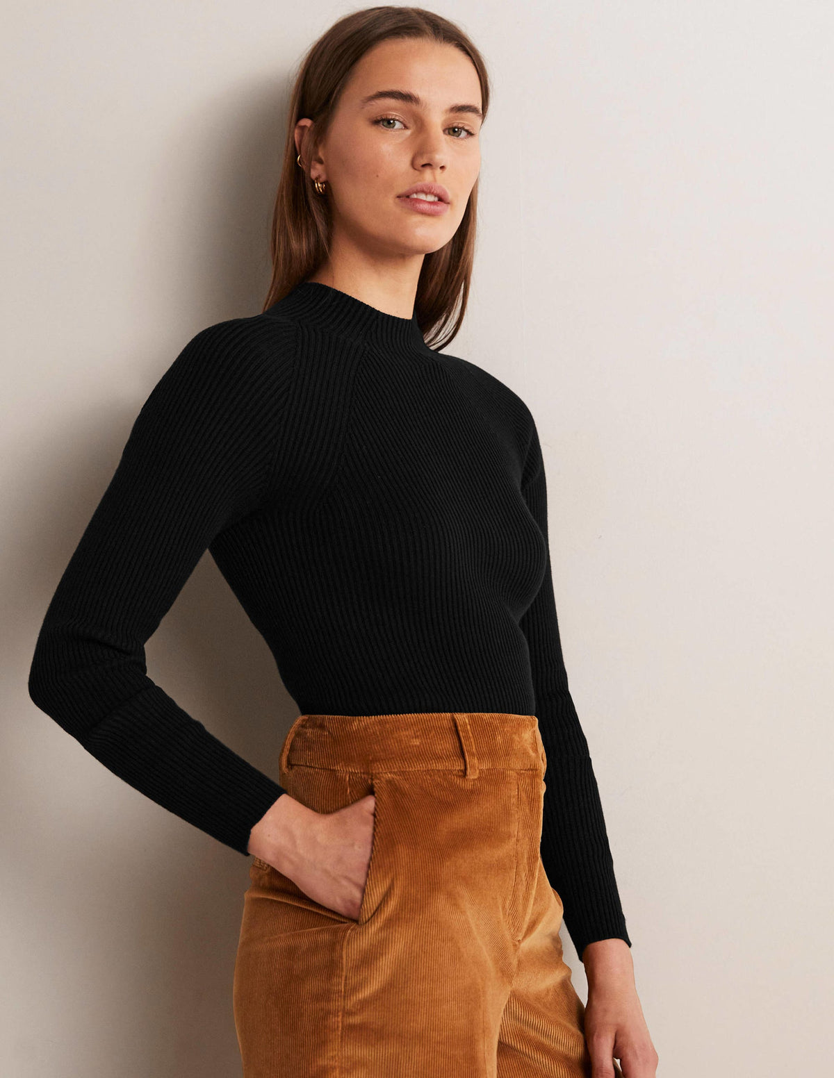 Ribbed High Neck Sweater-Black-4