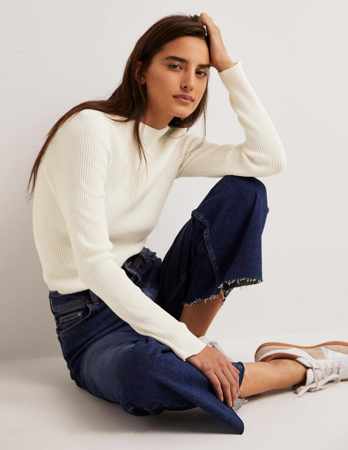 Ribbed High Neck Sweater-Ivory-1