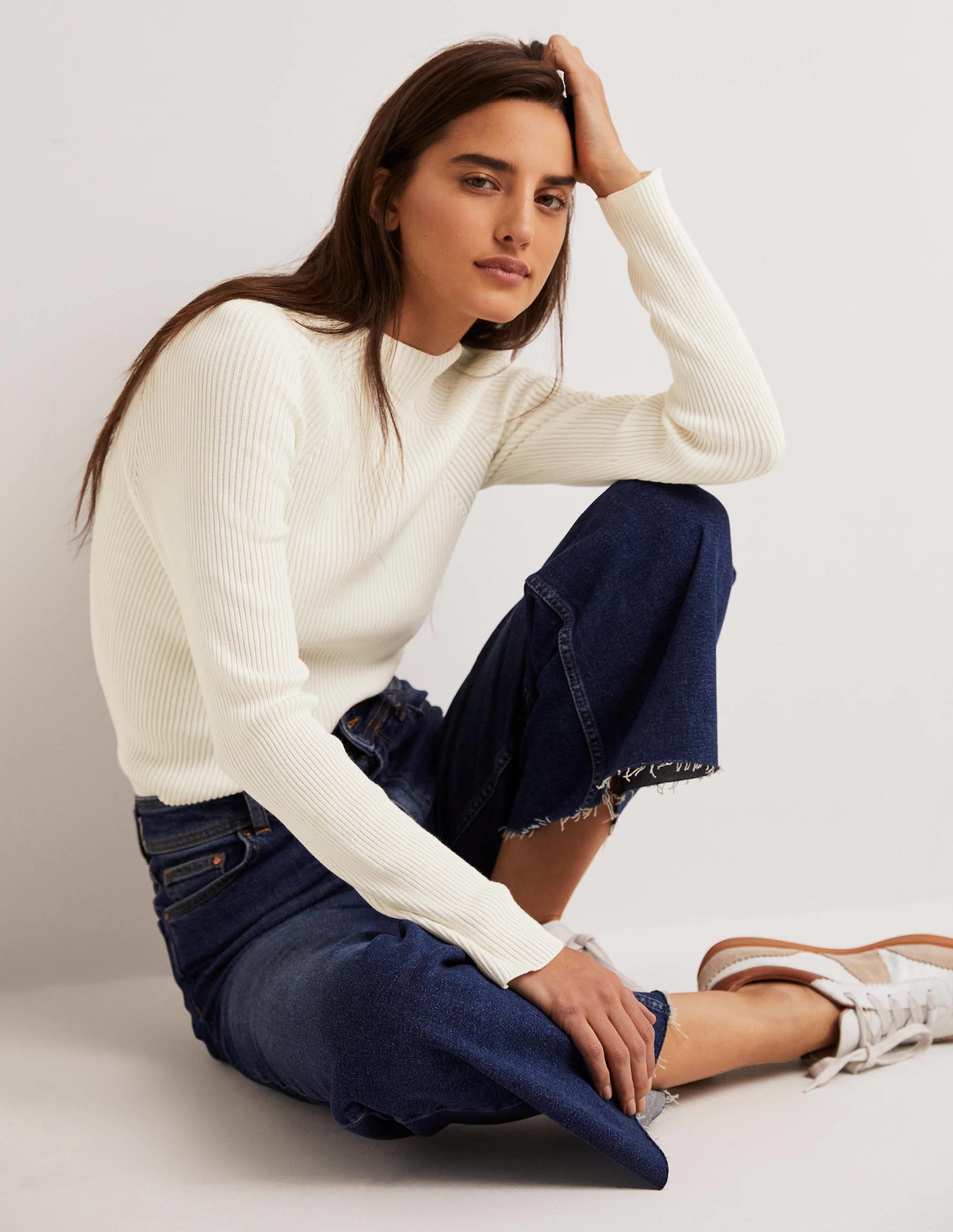 Ribbed High Neck Sweater-Ivory - Image 1