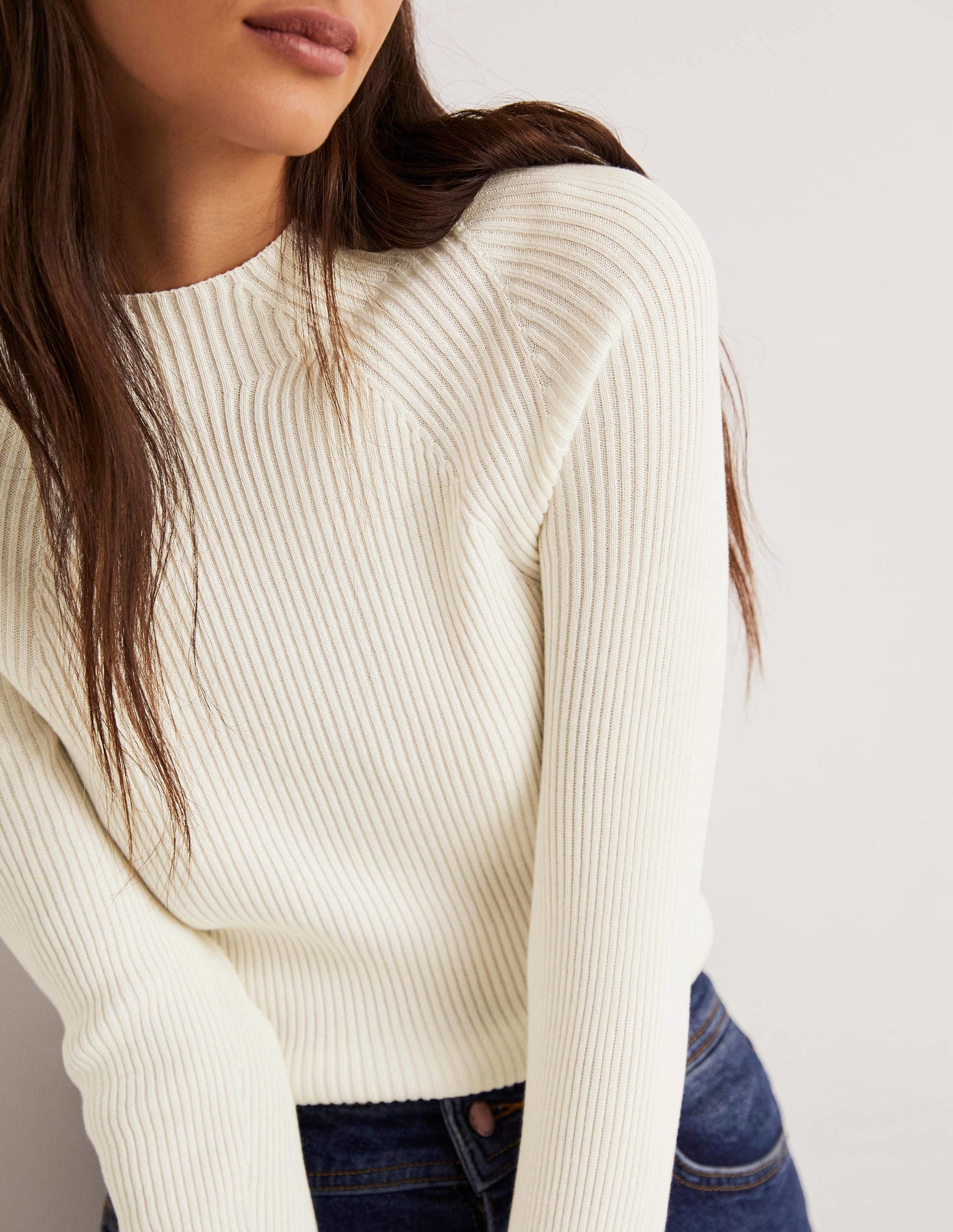 Ribbed High Neck Sweater-Ivory-2