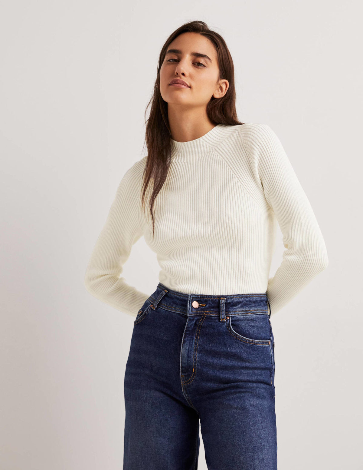Ribbed High Neck Sweater-Ivory-4